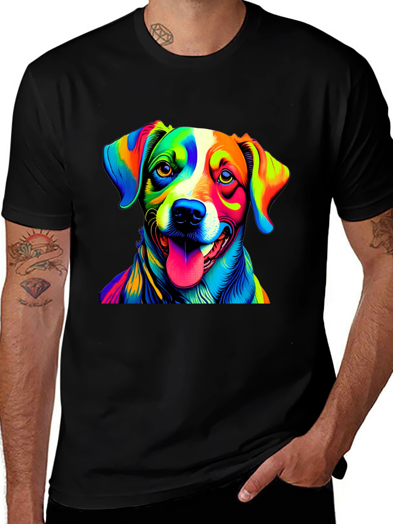 Dog Pop Art Graphic Tee - Men's Black T-Shirt