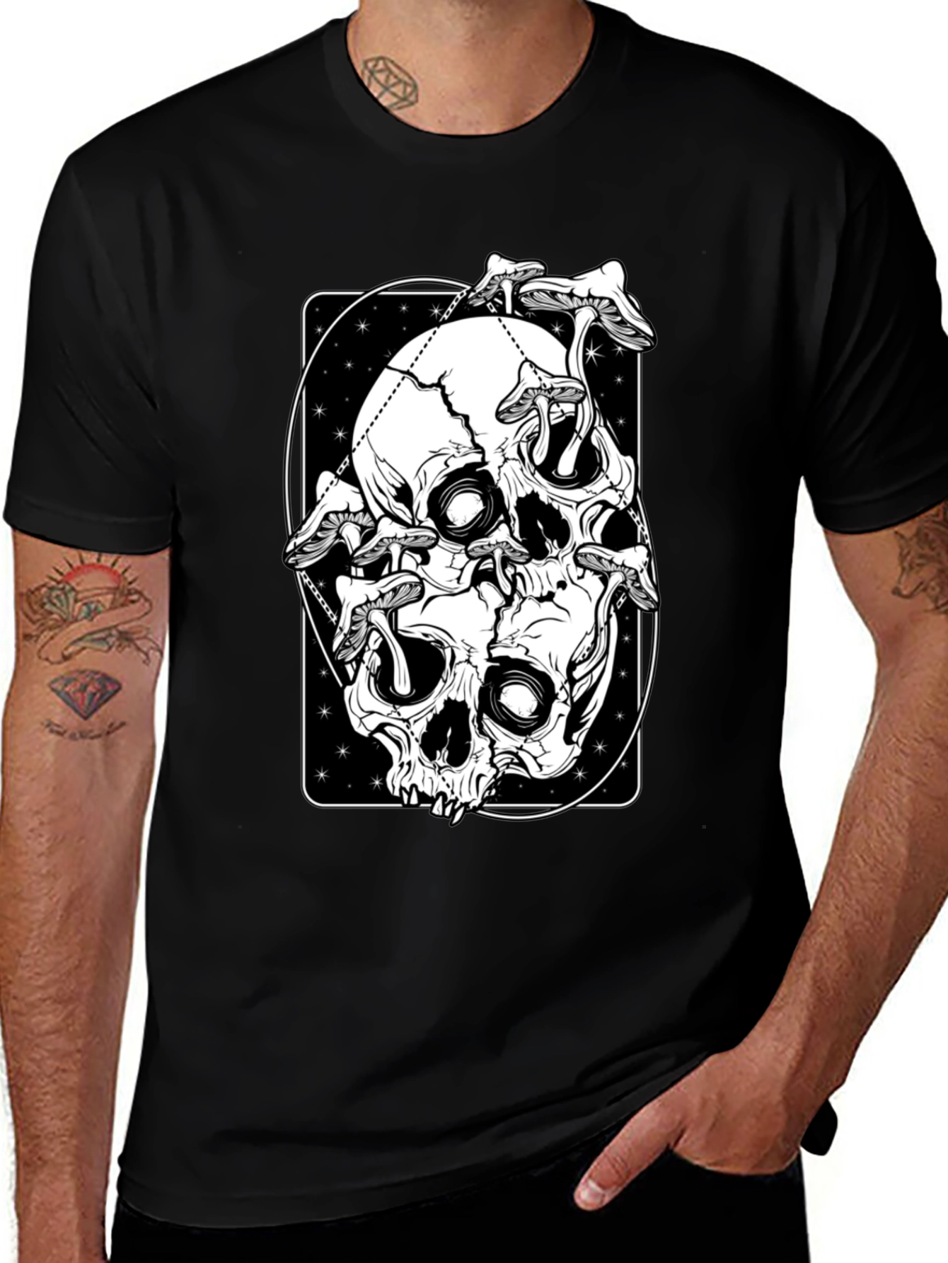 Variant 6 of Skull & Mushroom Graphic Tee - Dark & Edgy Style