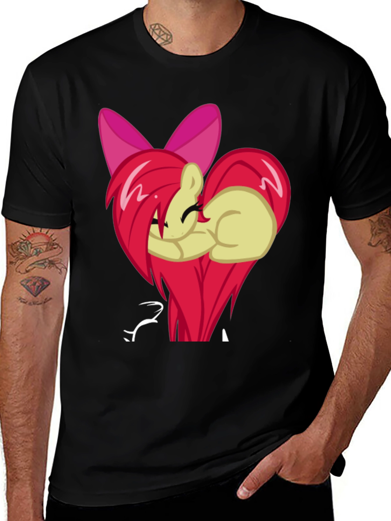 Variant 13 of Cartoon Pony Heart Graphic Tee - Black