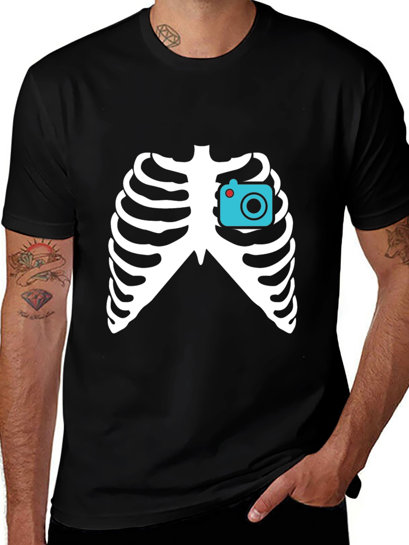 Variant 9 of Camera Rib Cage Black Graphic T-Shirt