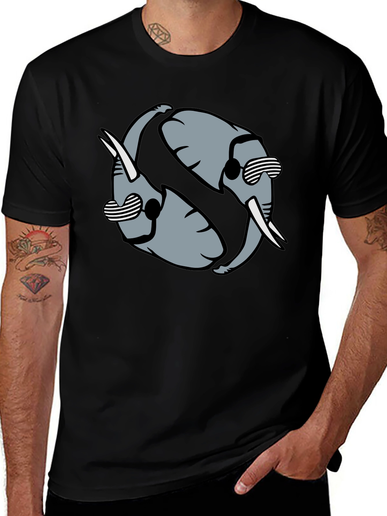 Variant 18 of Cool Elephant Yin Yang Graphic Tee - Black
