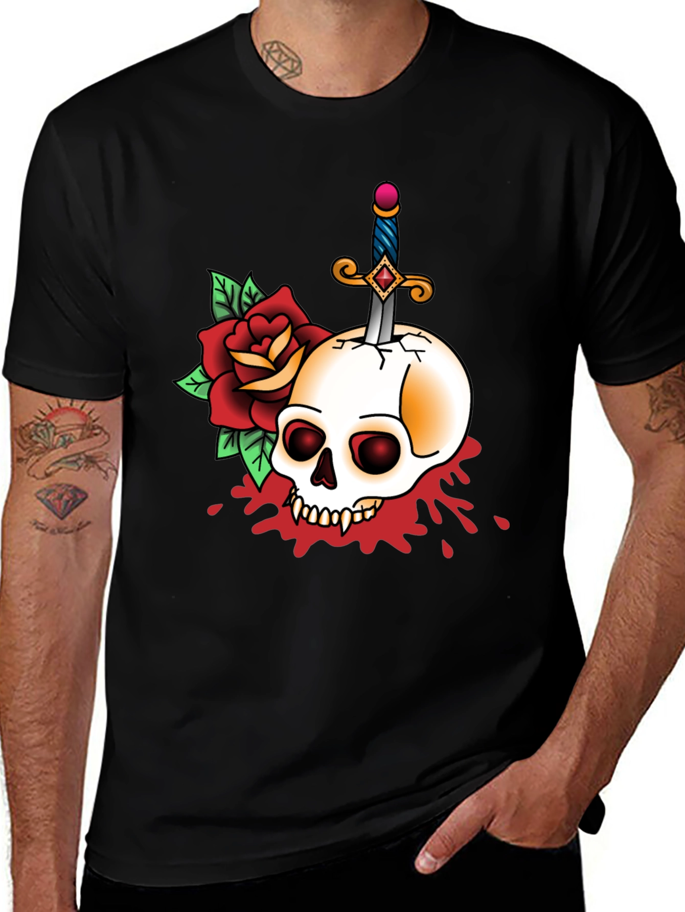 Variant 26 of Skull & Sword Graphic Tee - Edgy Streetwear