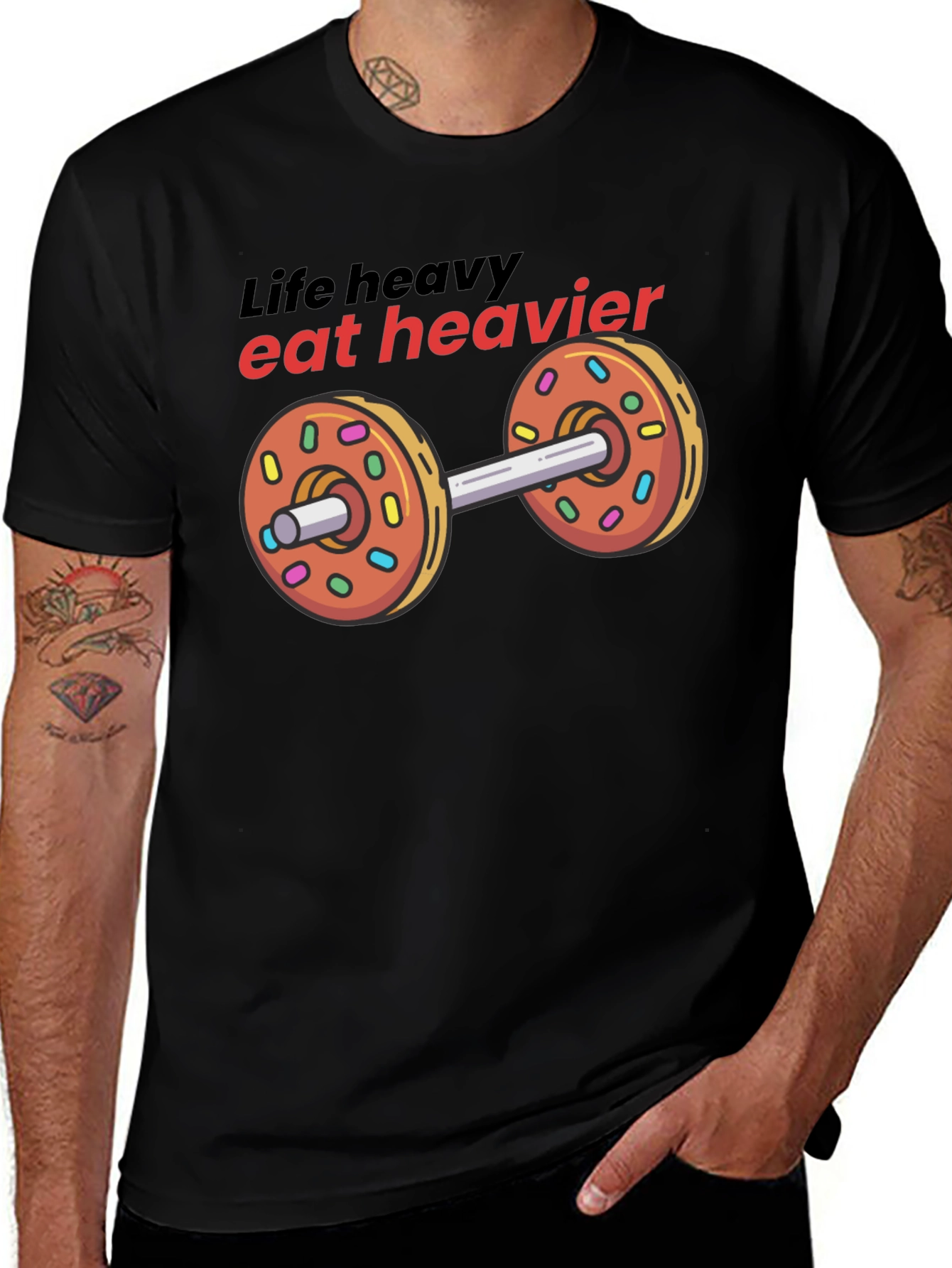Life Heavy Eat Heavier Donut Dumbbell T-Shirt