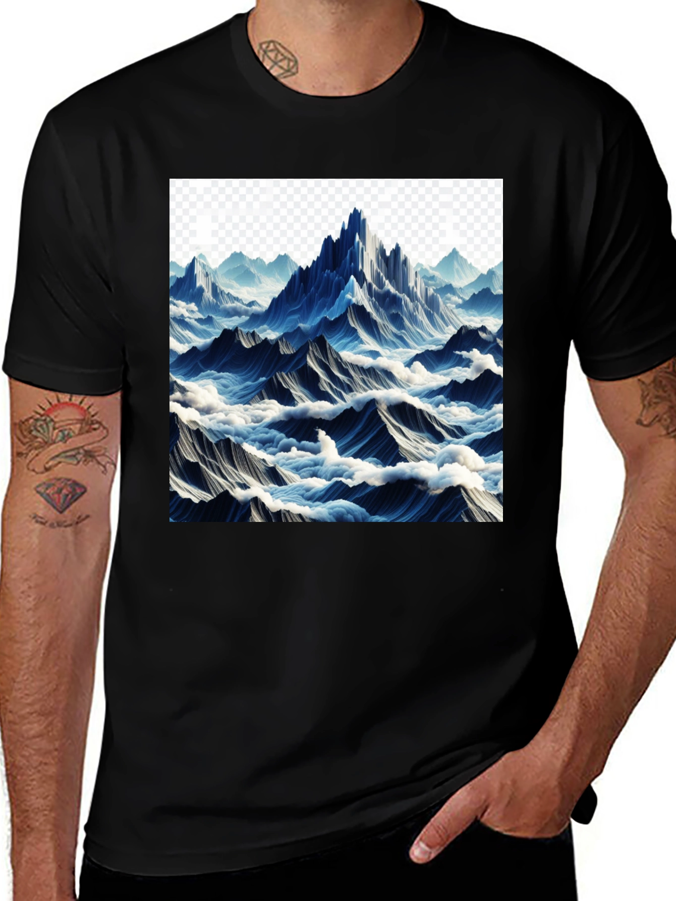 Variant 27 of Mountainscape Graphic Tee - Black Cotton Comfort