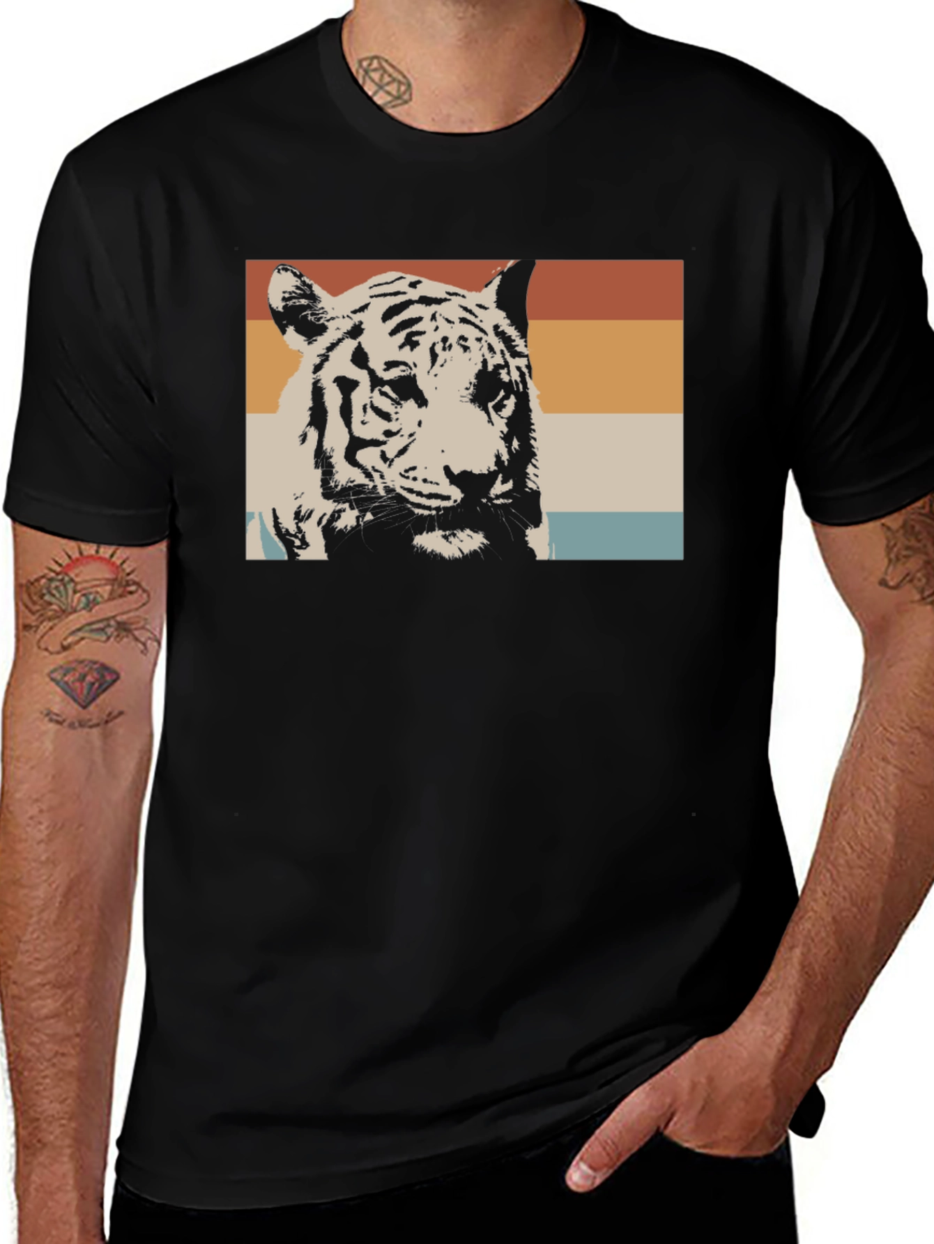 Variant 28 of Retro Tiger Graphic Tee - Black Cotton T-Shirt