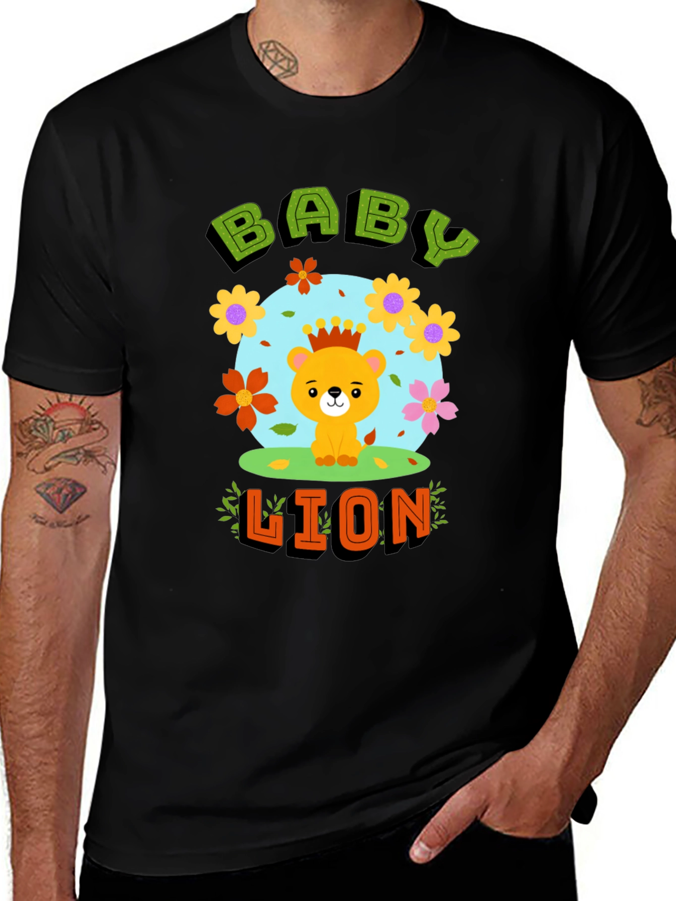 Variant 18 of Baby Lion Graphic Tee - Black Short Sleeve Shirt