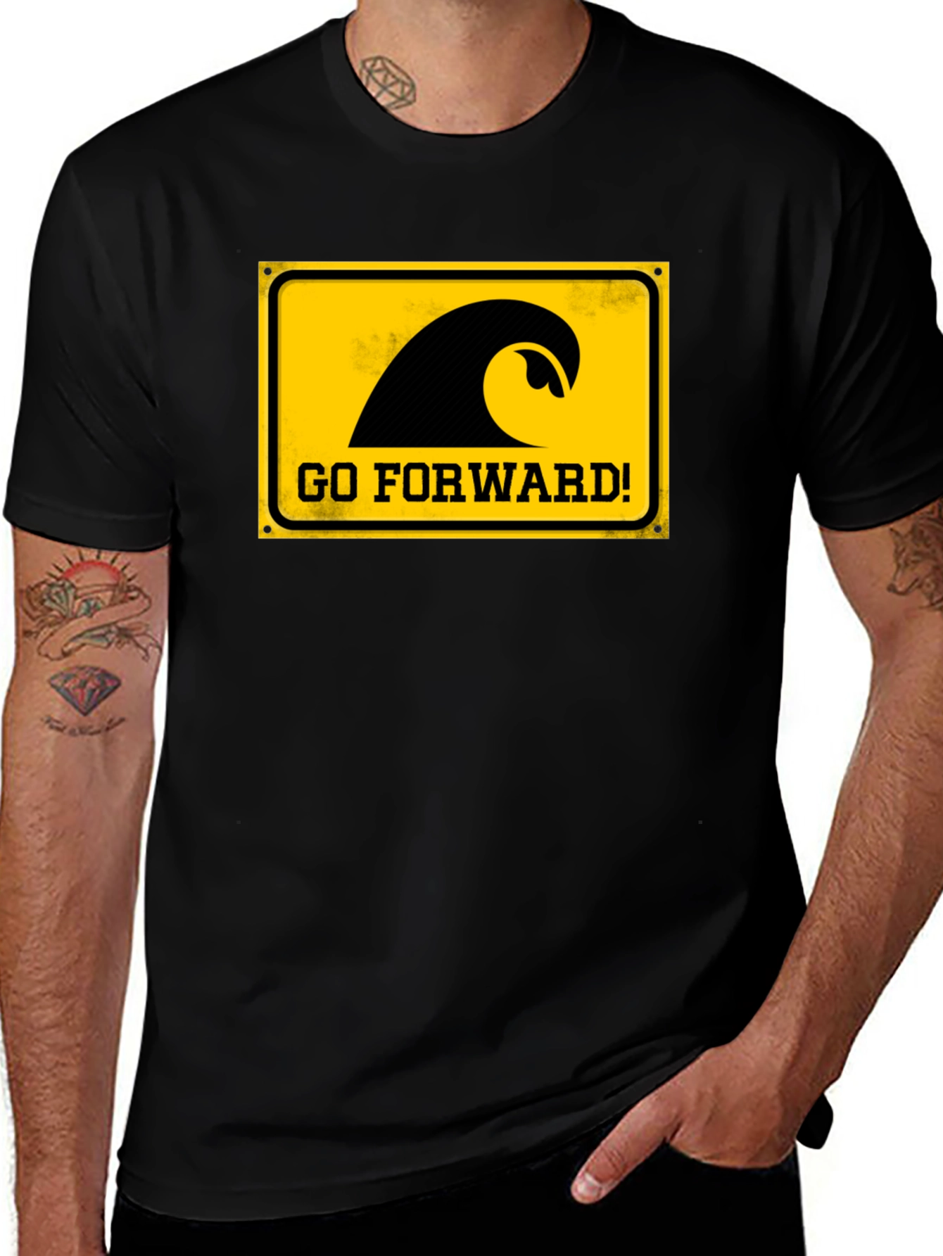 Variant 4 of Go Forward T-Shirt - Wave Design - Black Tee