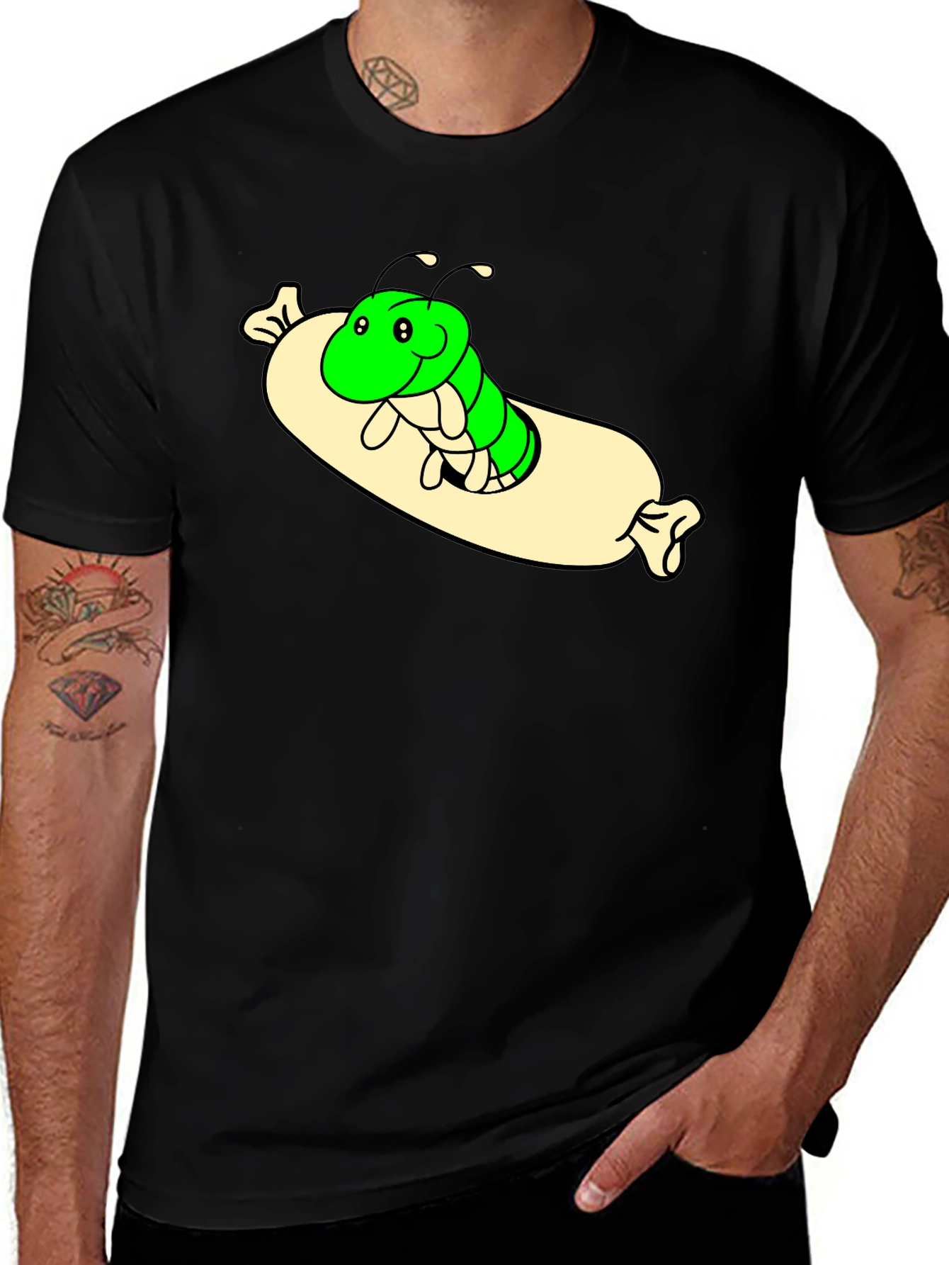 Variant 13 of Cartoon Caterpillar T-Shirt - Comfy Black Tee