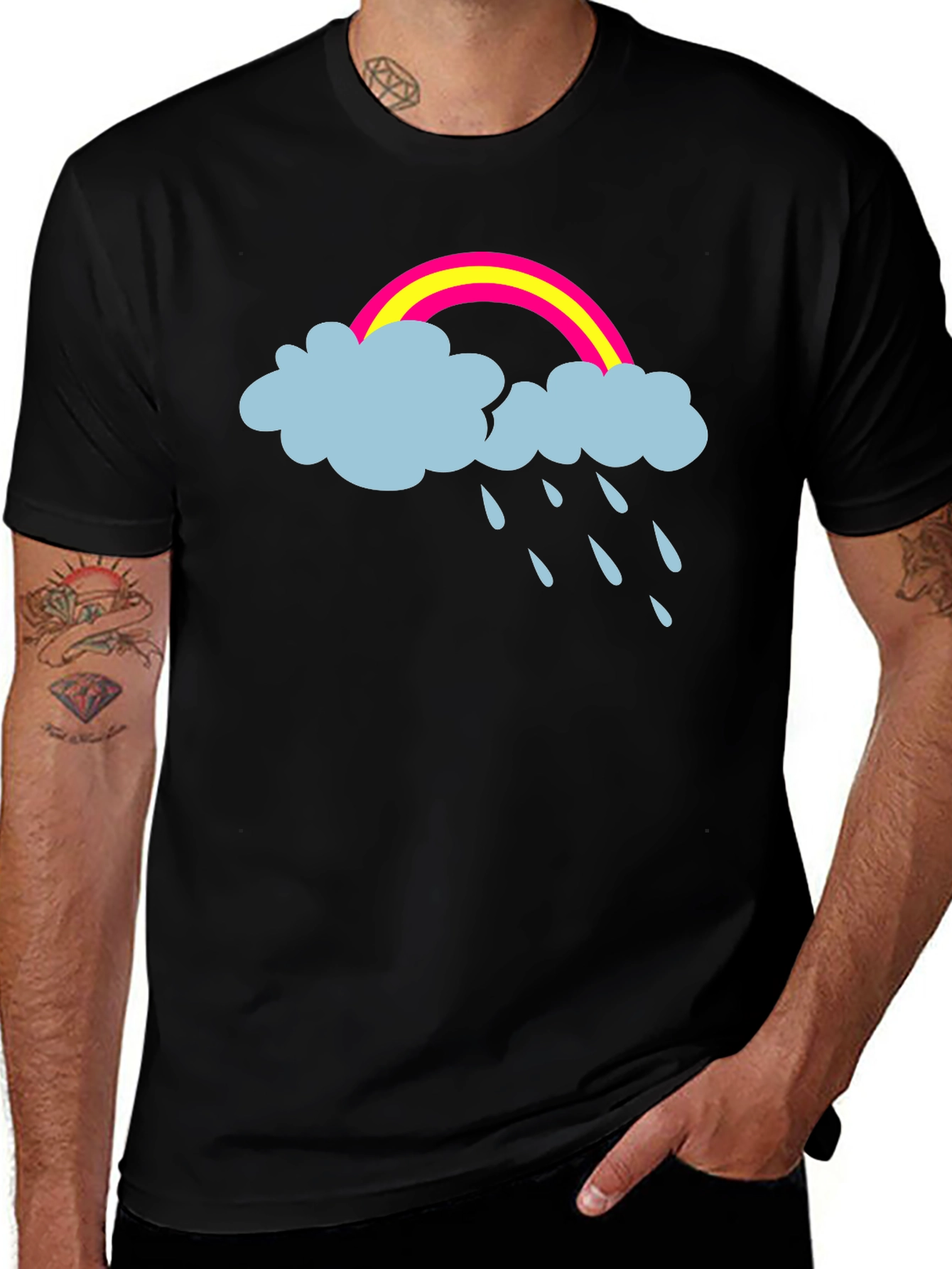 Variant 21 of Rainbow Rain Cloud Graphic Black T-Shirt