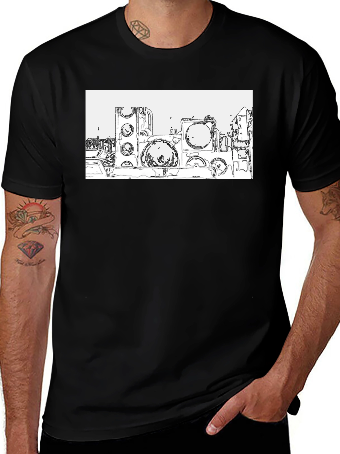Variant 15 of Abstract Cityscape Graphic Tee - Black