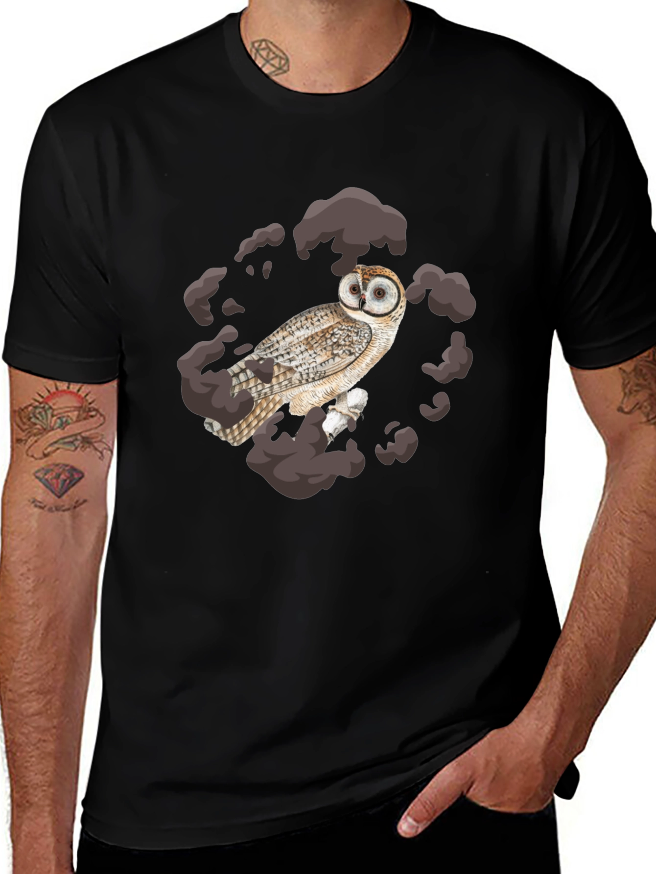 Variant 20 of Owl Graphic Print Black T-Shirt