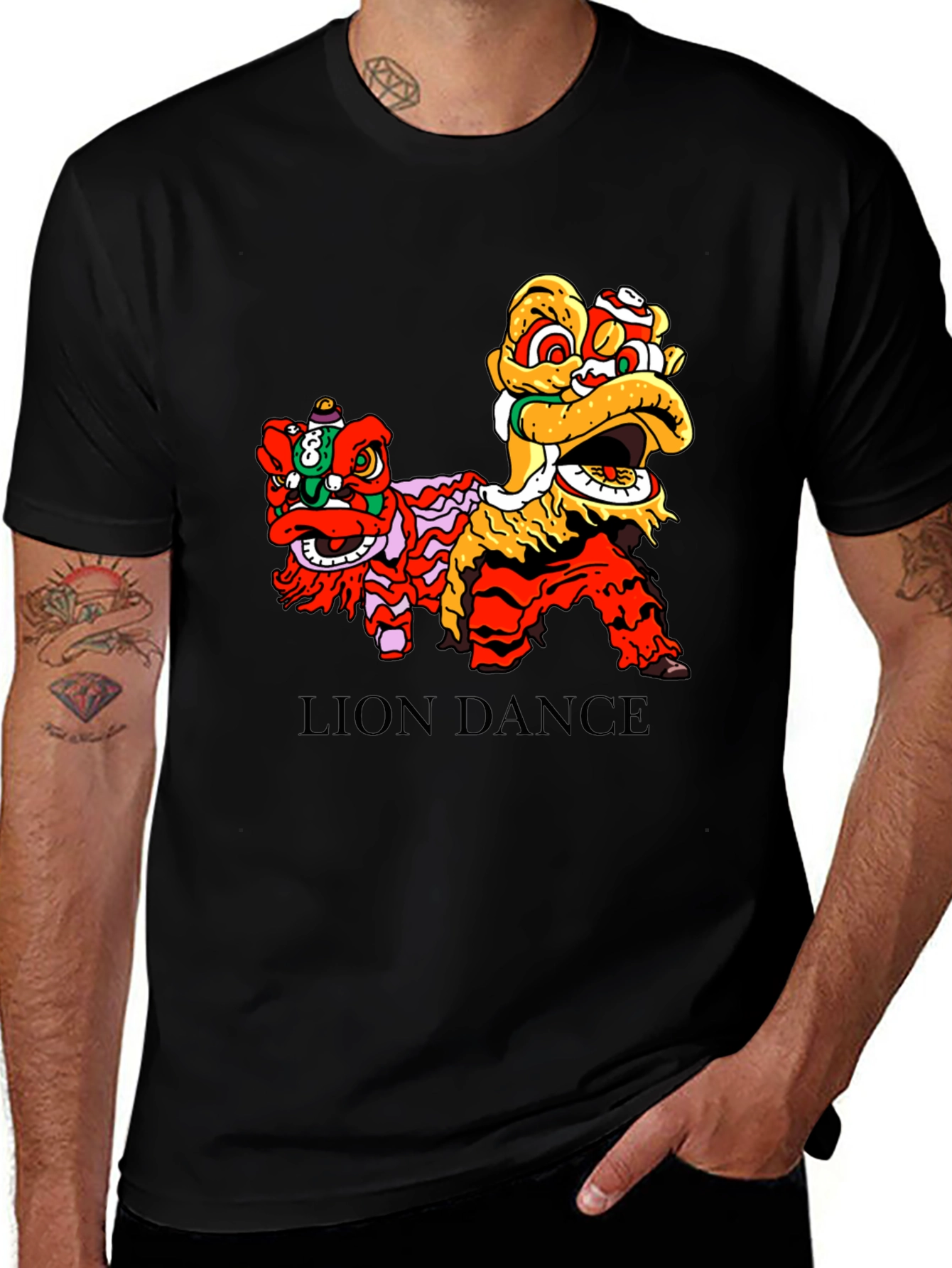 Lion Dance Graphic T-Shirt - Black