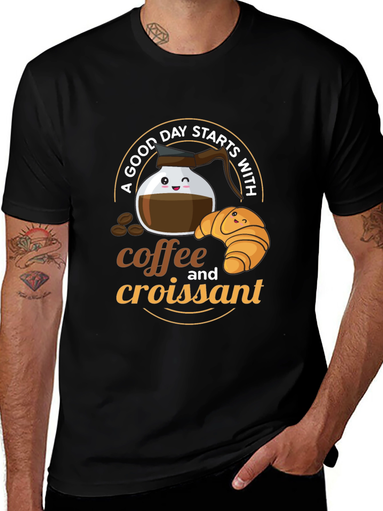 Coffee and Croissant Graphic T-Shirt
