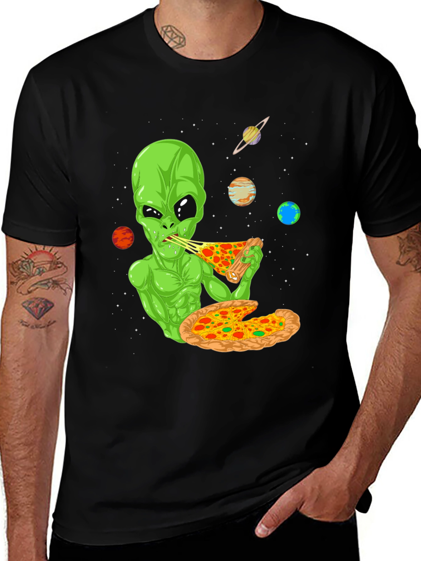 Variant 6 of Alien Pizza Lover Graphic Tee