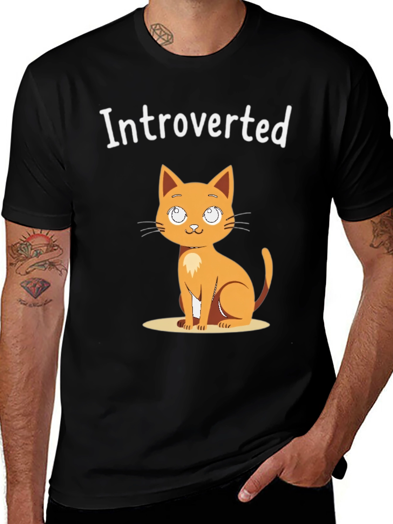 Variant 4 of Introverted Cat Graphic Tee - Black Cotton T-Shirt