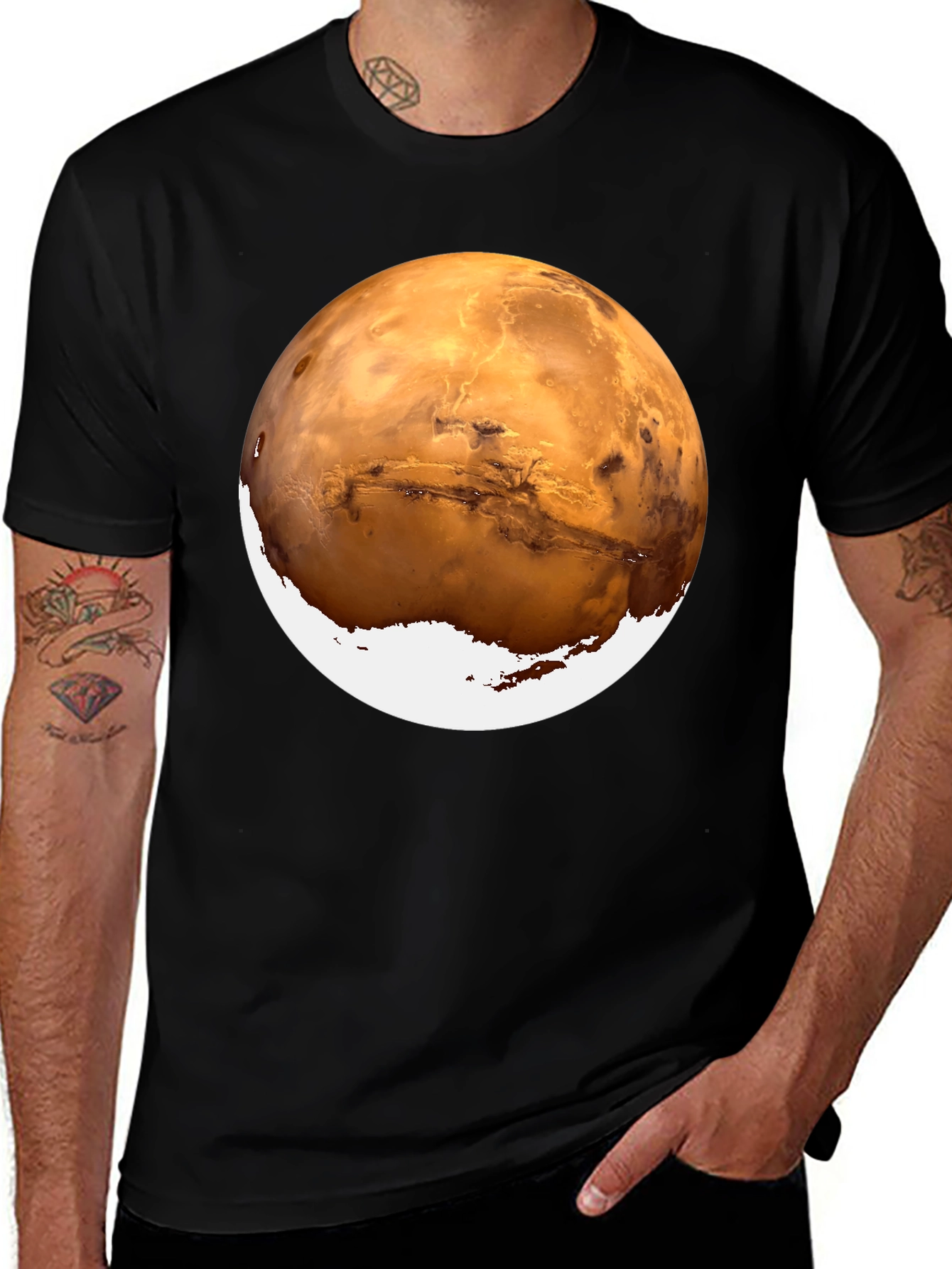 Mars Planet Graphic T-Shirt - Black Crew Neck Tee