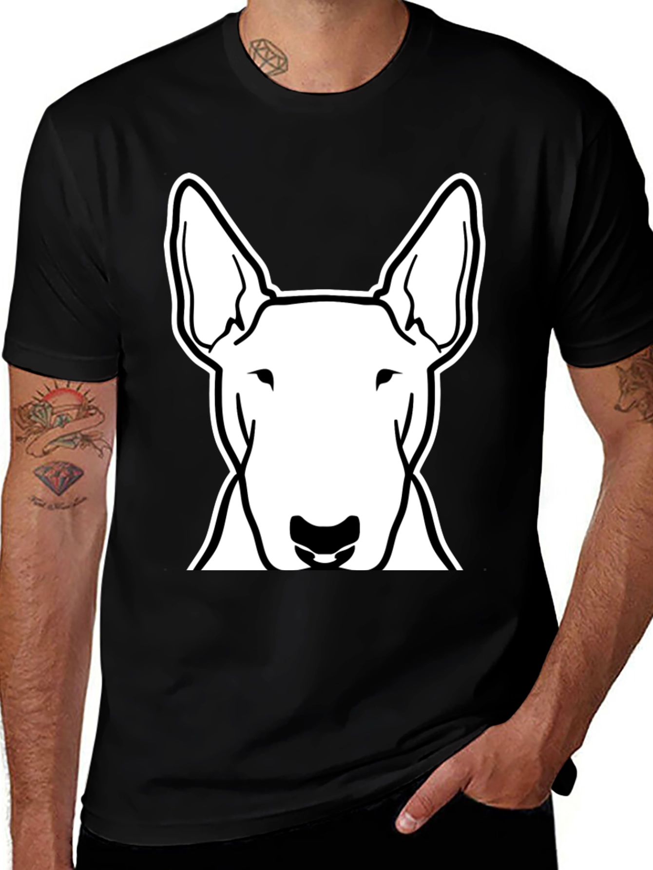 Bull Terrier Dog Graphic Tee - Black Cotton Shirt
