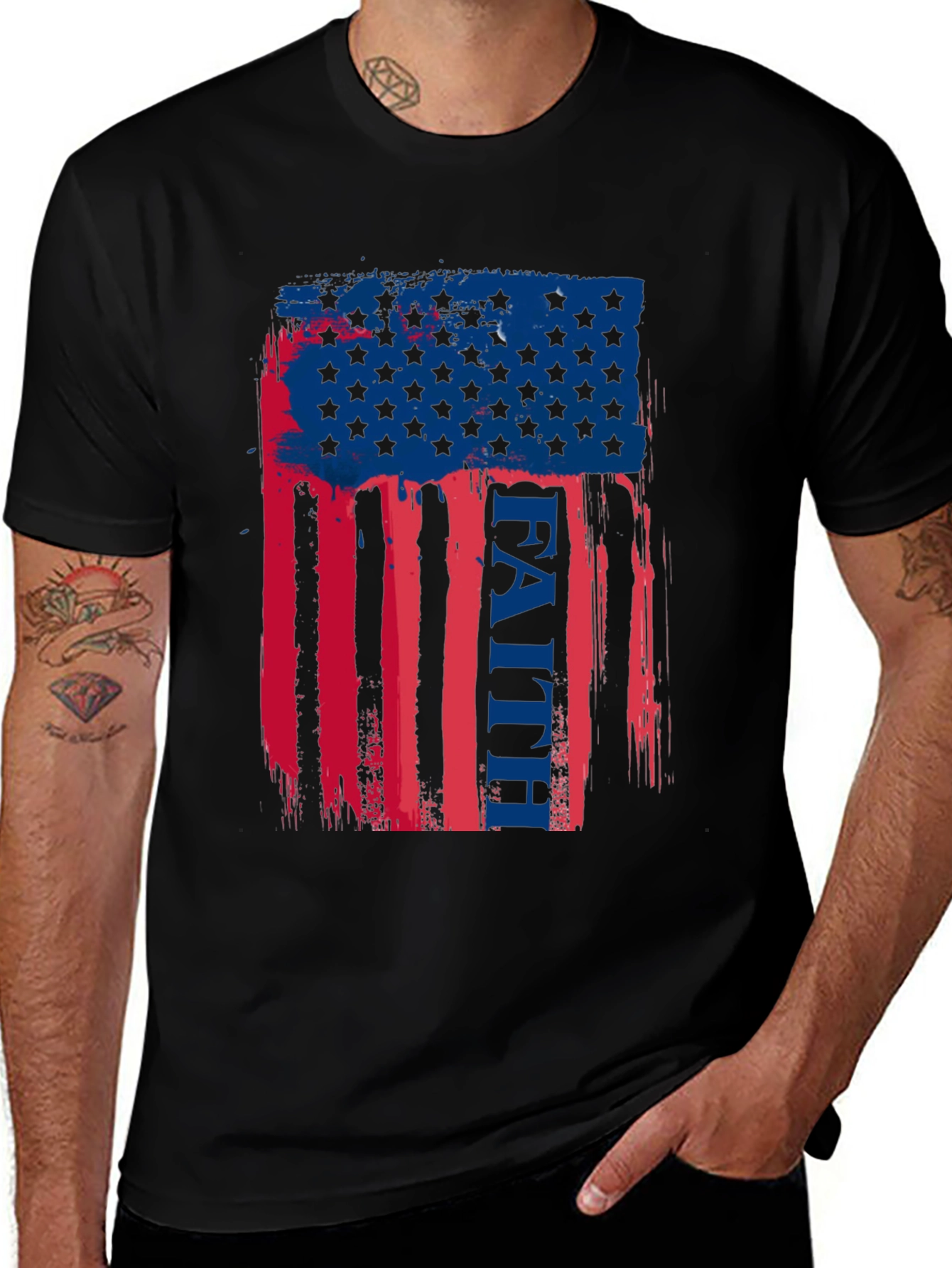 Black Faith American Flag Graphic T-Shirt main image