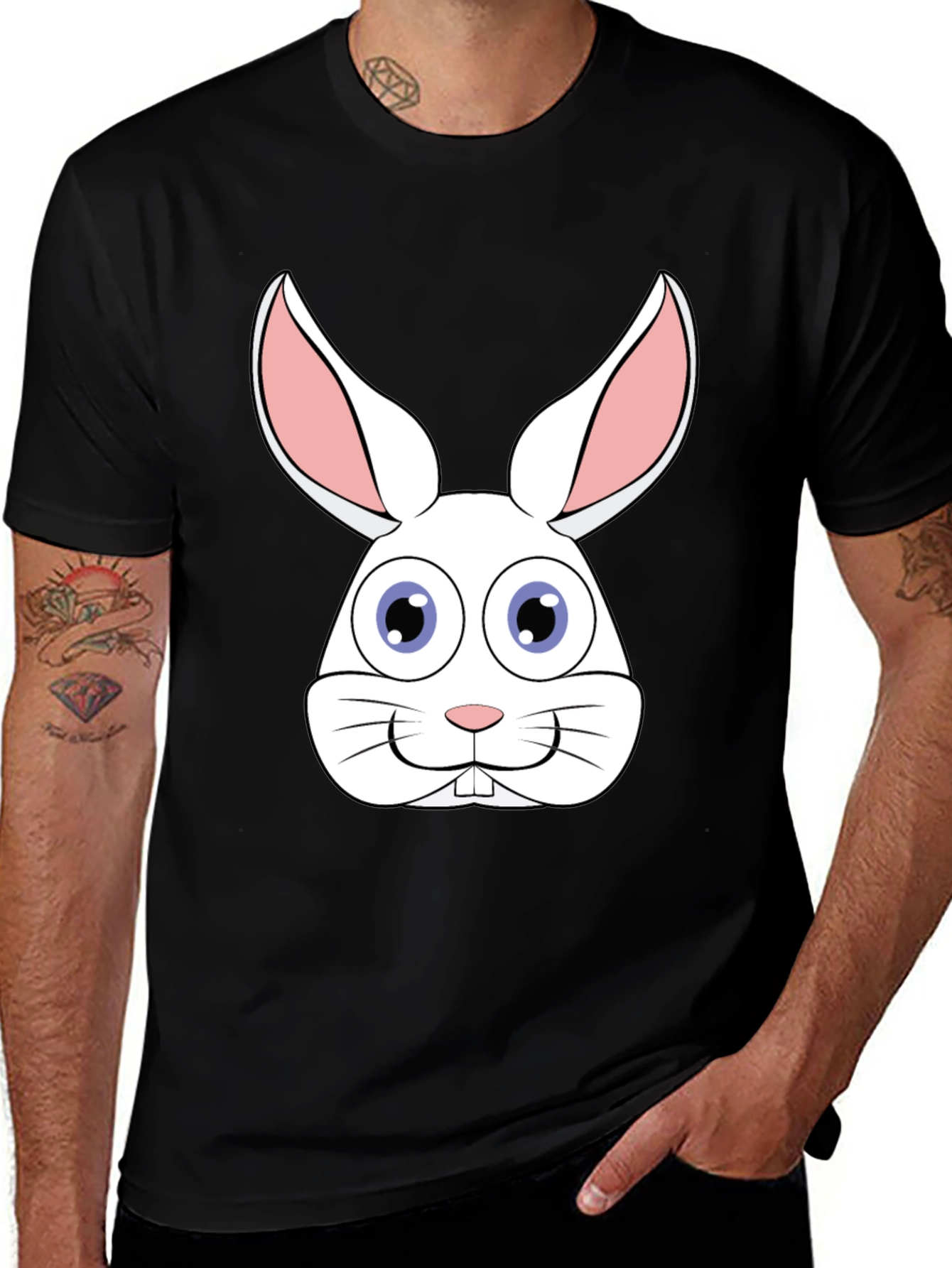 Variant 23 of Funny Easter Bunny Face Black T-Shirt