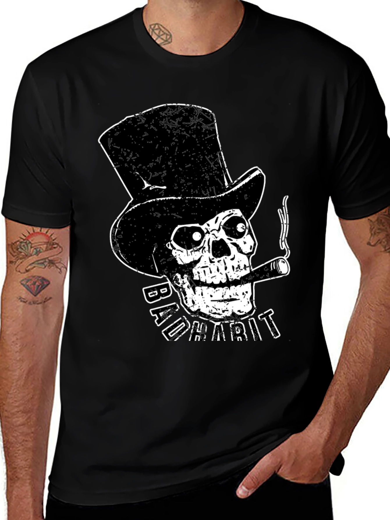 Variant 9 of Bad Habit Skull T-Shirt - Black Graphic Tee