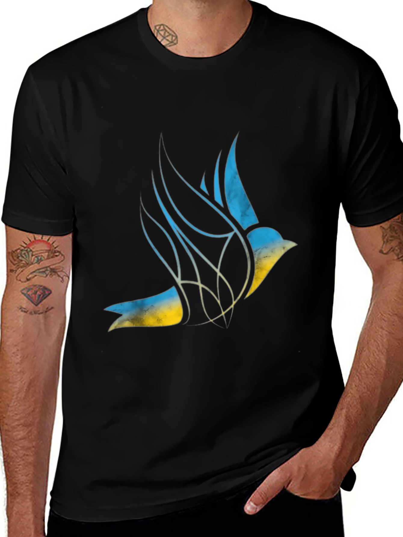 Variant 2 of Ukraine Flag Bird Graphic Tee - Black Unisex T-Shirt