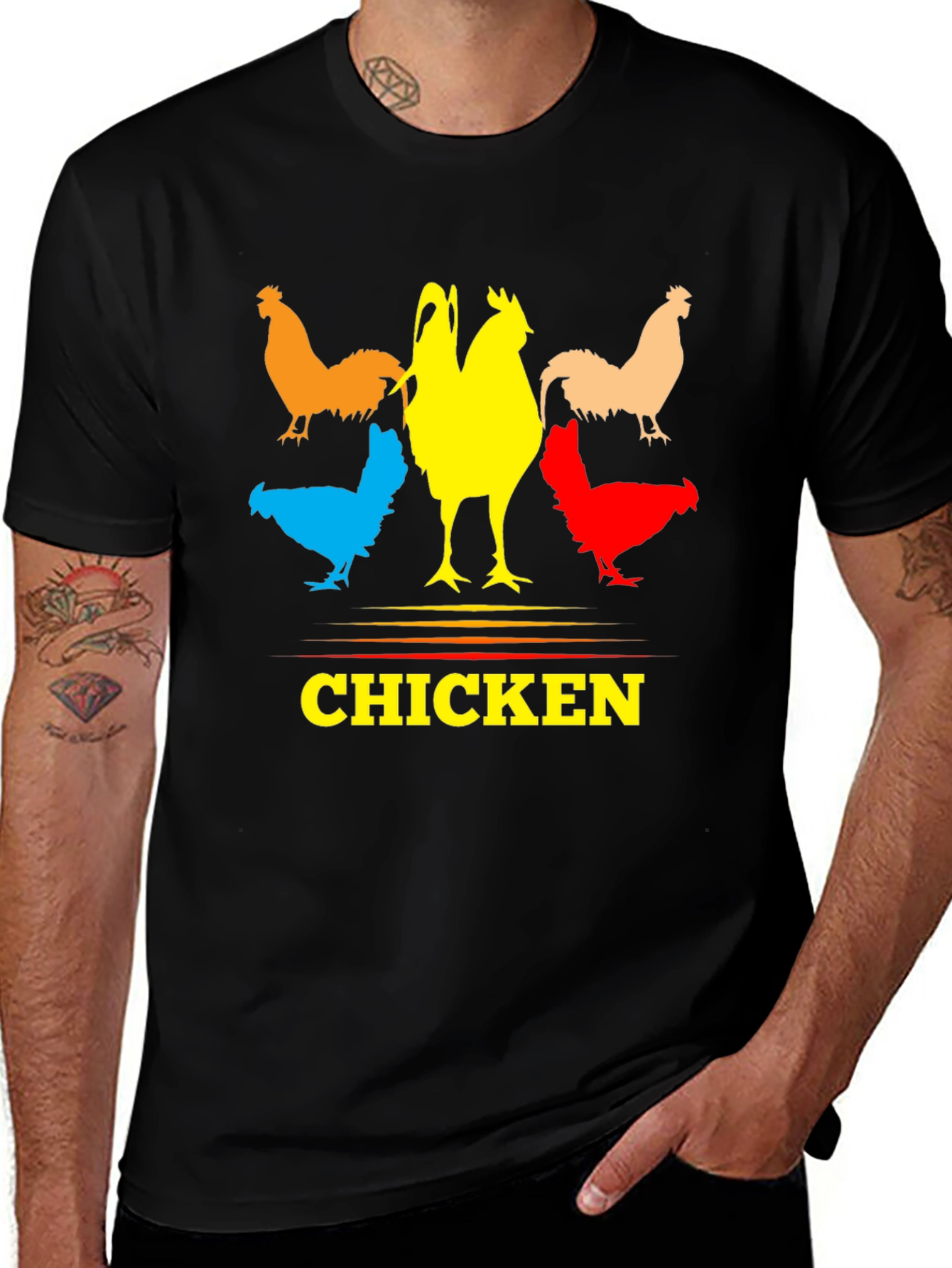 Variant 28 of Colorful Chicken Graphic Tee - Novelty Crew Neck Shirt