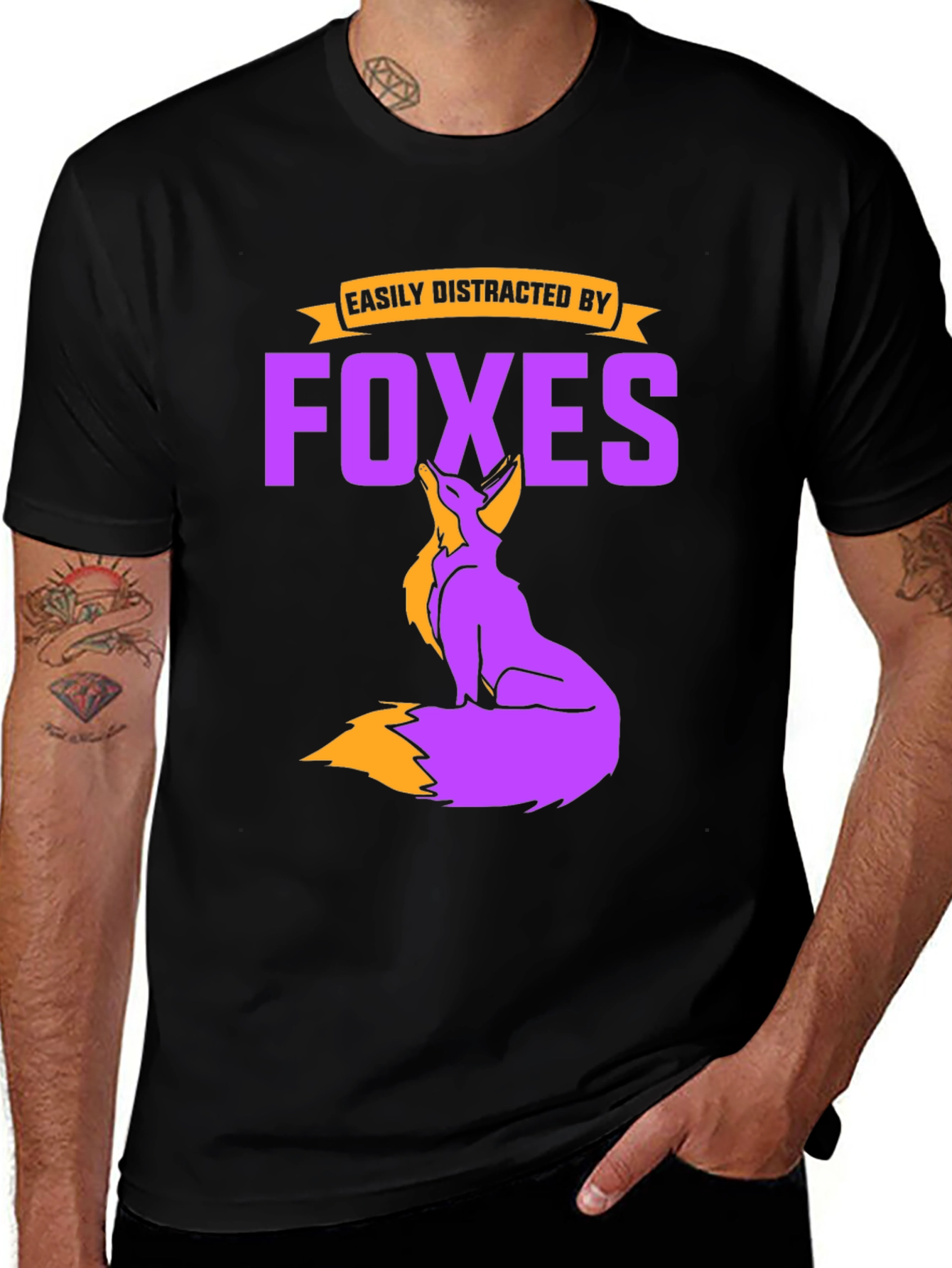 Black Easily Distracted By Foxes Graphic T-Shirt main image