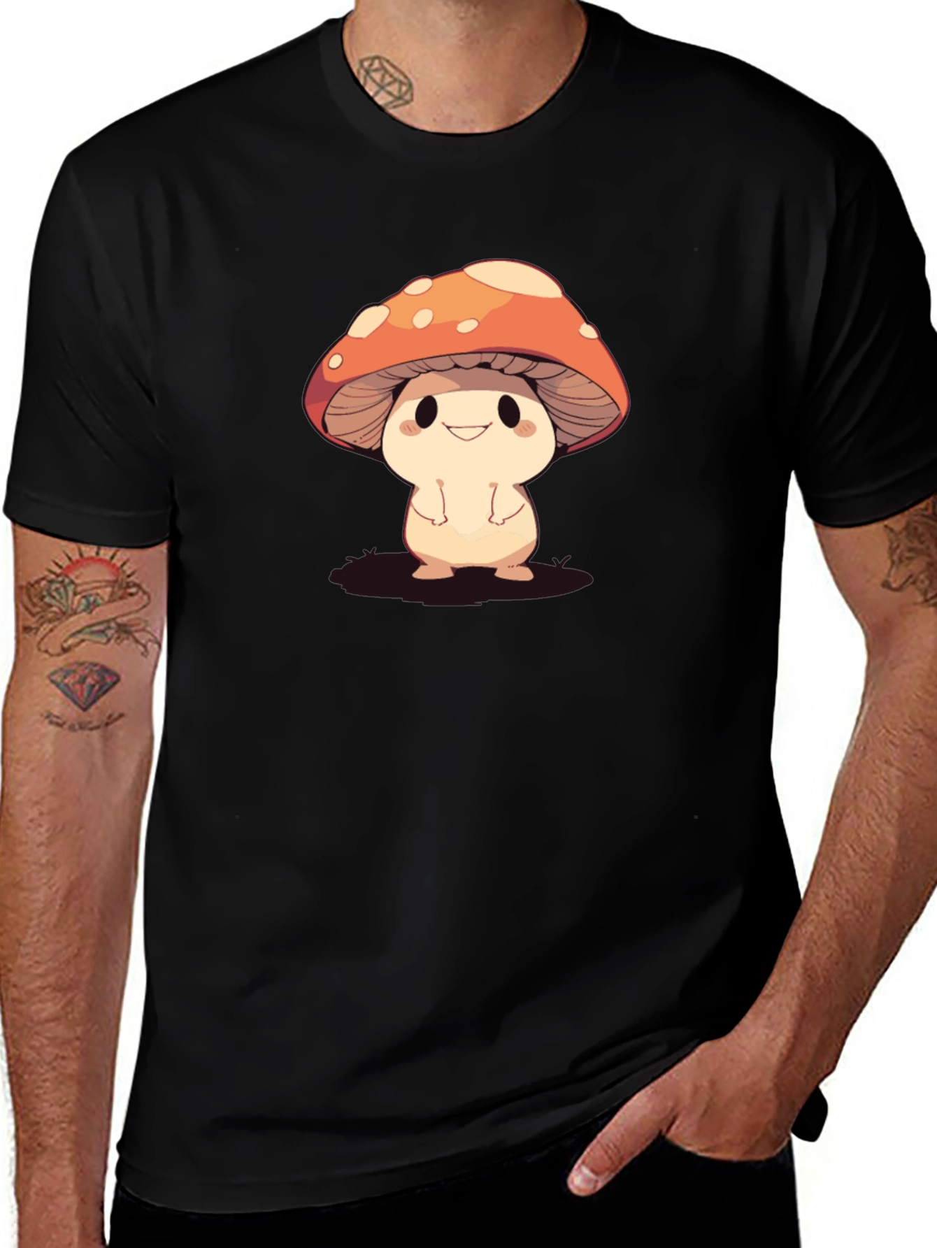 Variant 9 of Cute Mushroom Graphic Black T-Shirt