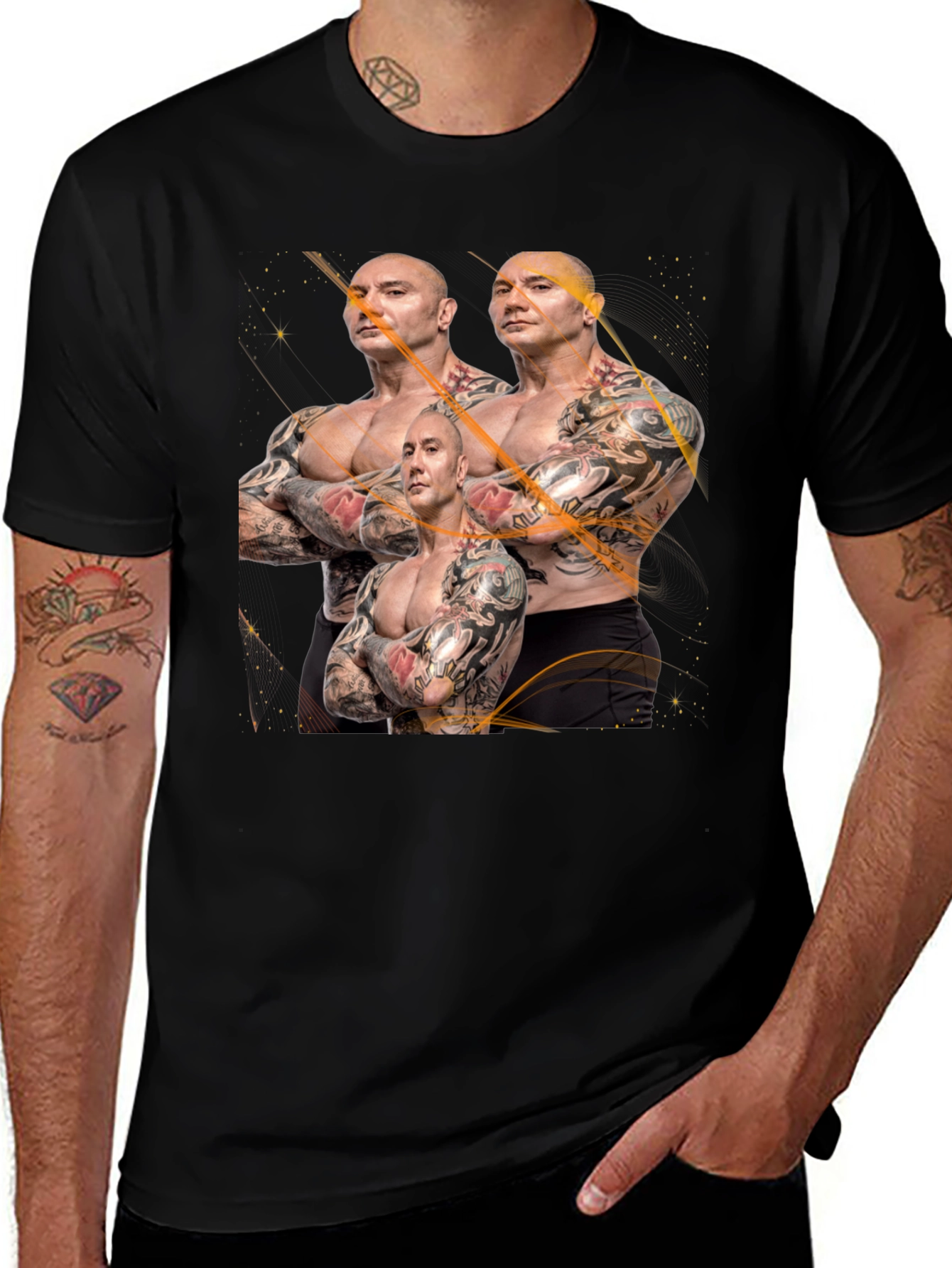 Batista Multiple Image Graphic Black T-Shirt