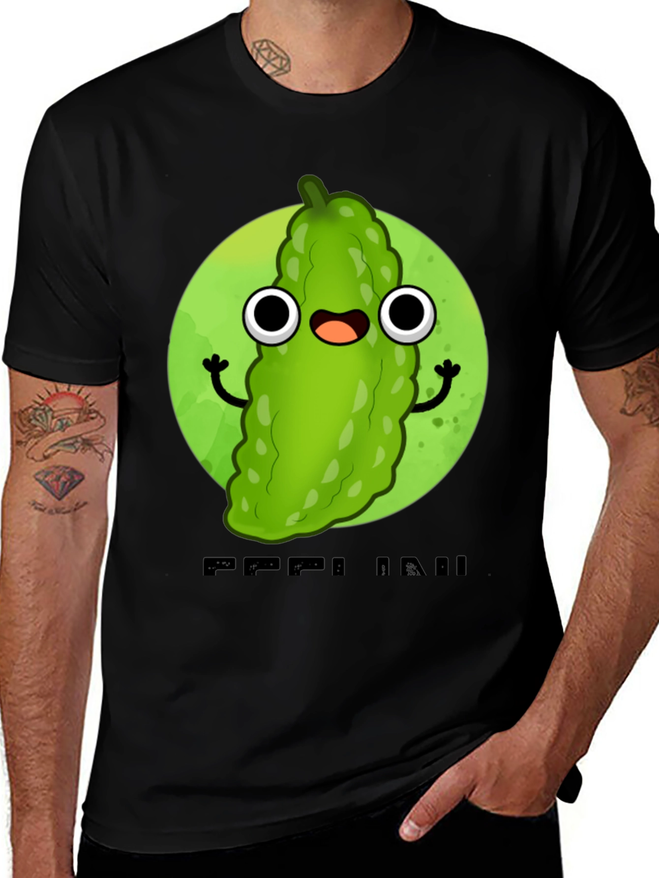 Variant 3 of Funny Pickle Cartoon Black T-Shirt