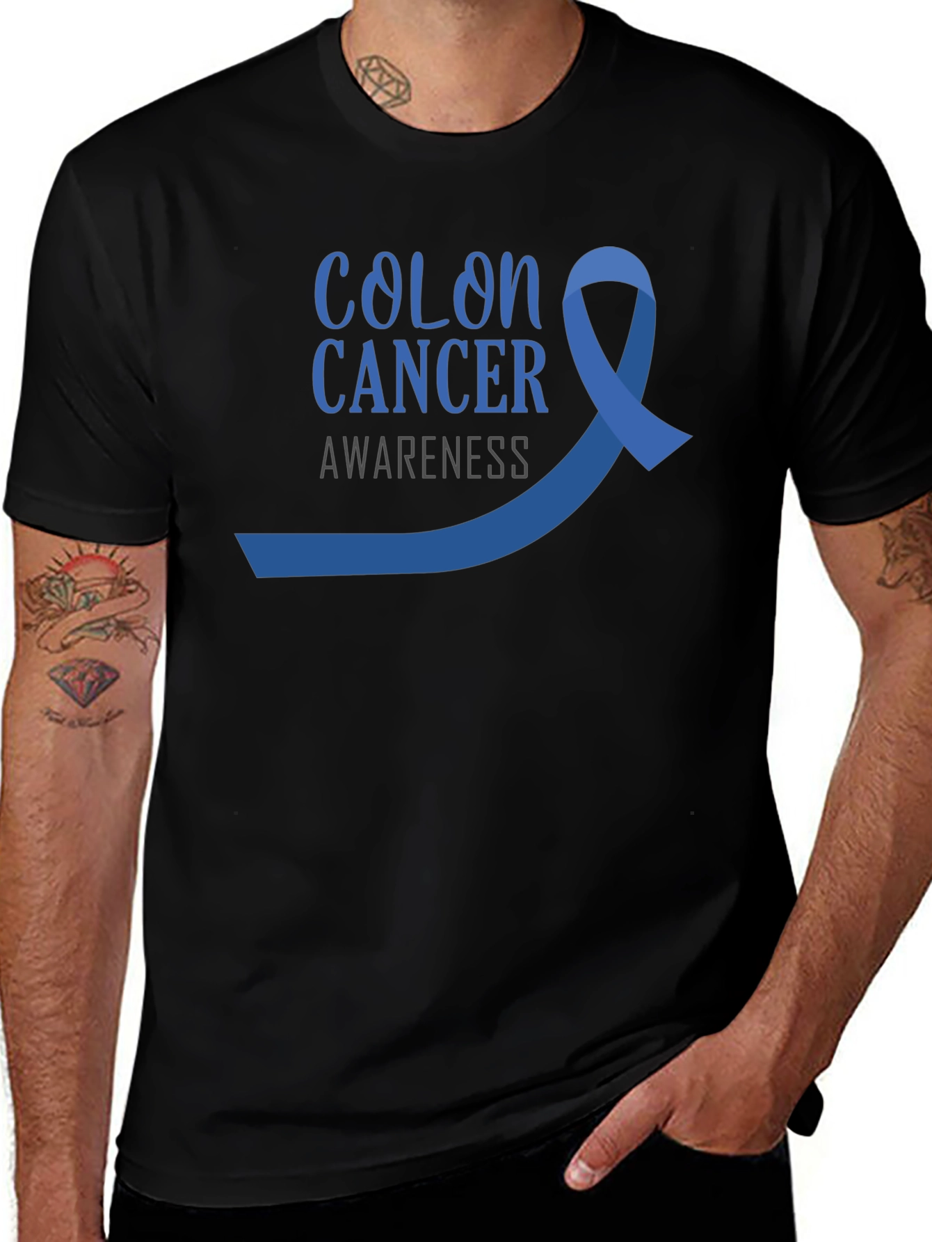 Colon Cancer Awareness T-Shirt - Blue Ribbon Design