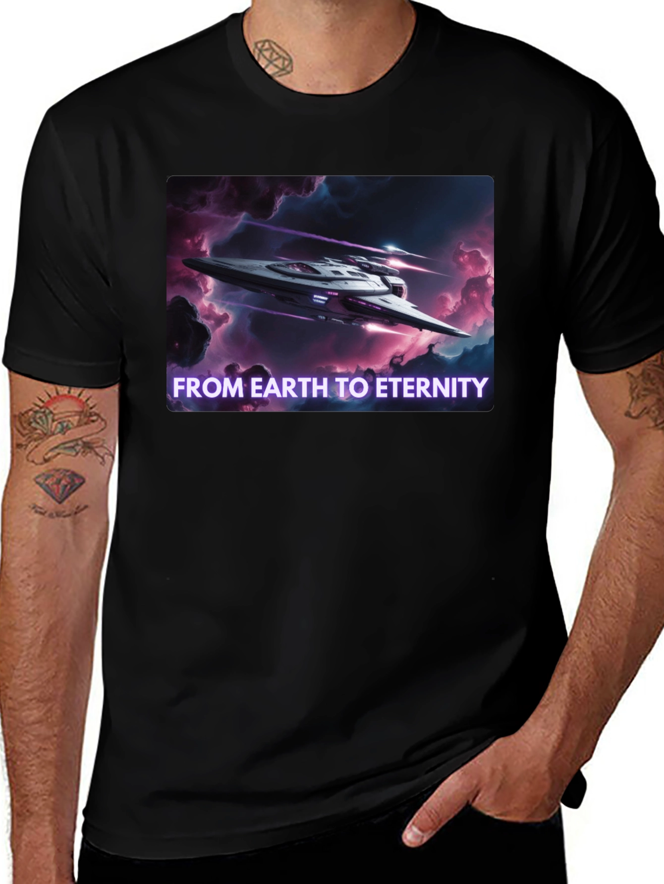 Variant 9 of Sci-Fi Spaceship T-Shirt - From Earth to Eternity