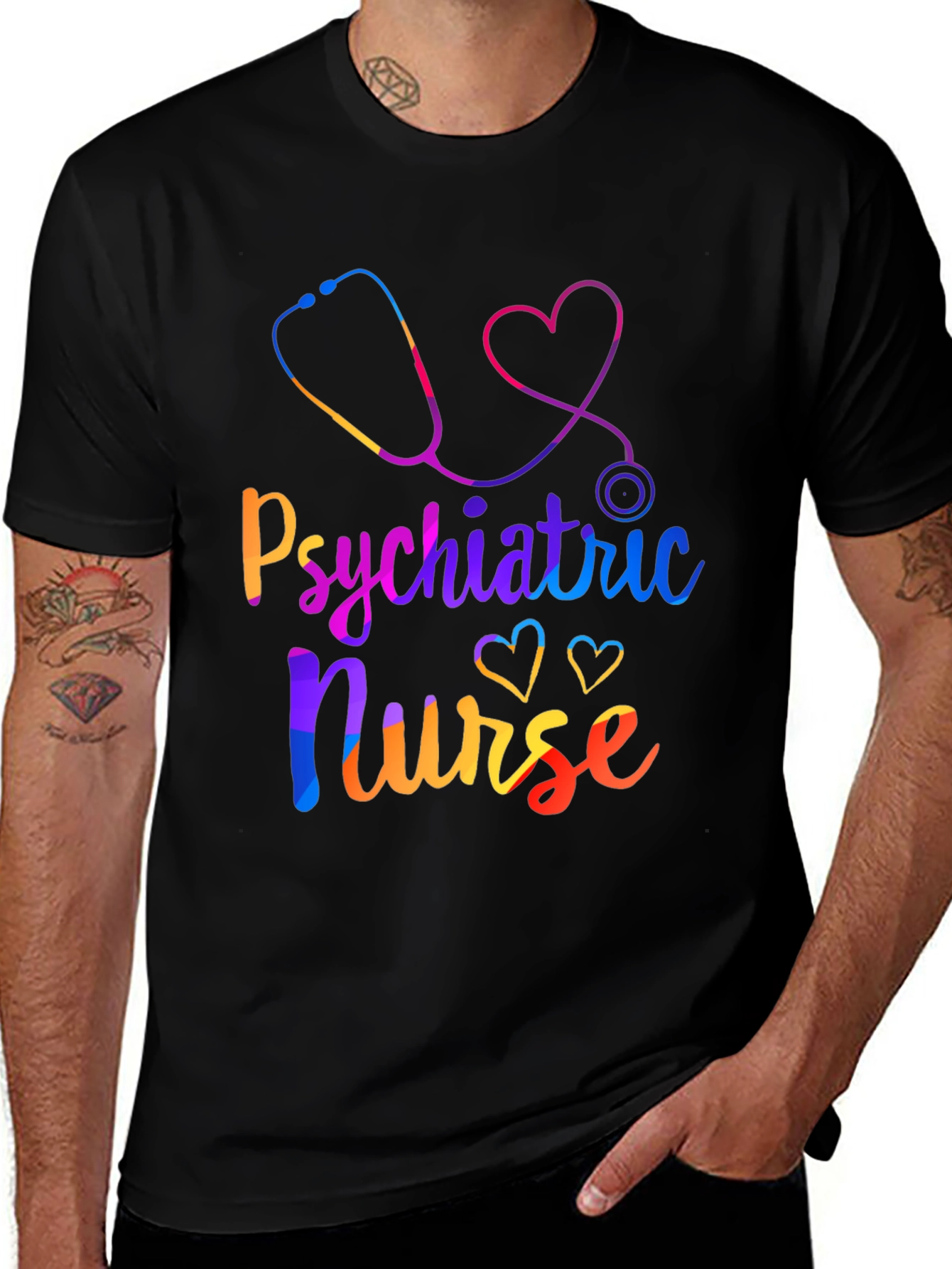 Psychiatric Nurse Rainbow Graphic T-Shirt