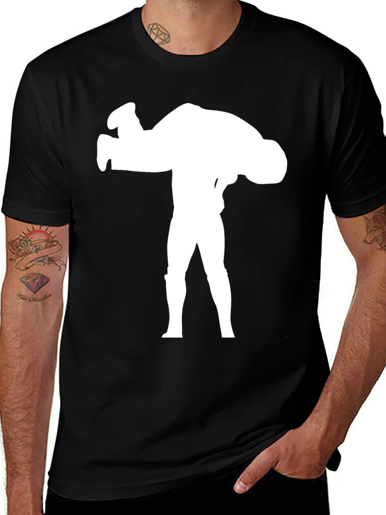 Variant 17 of Wrestling Silhouette Graphic Tee - Black
