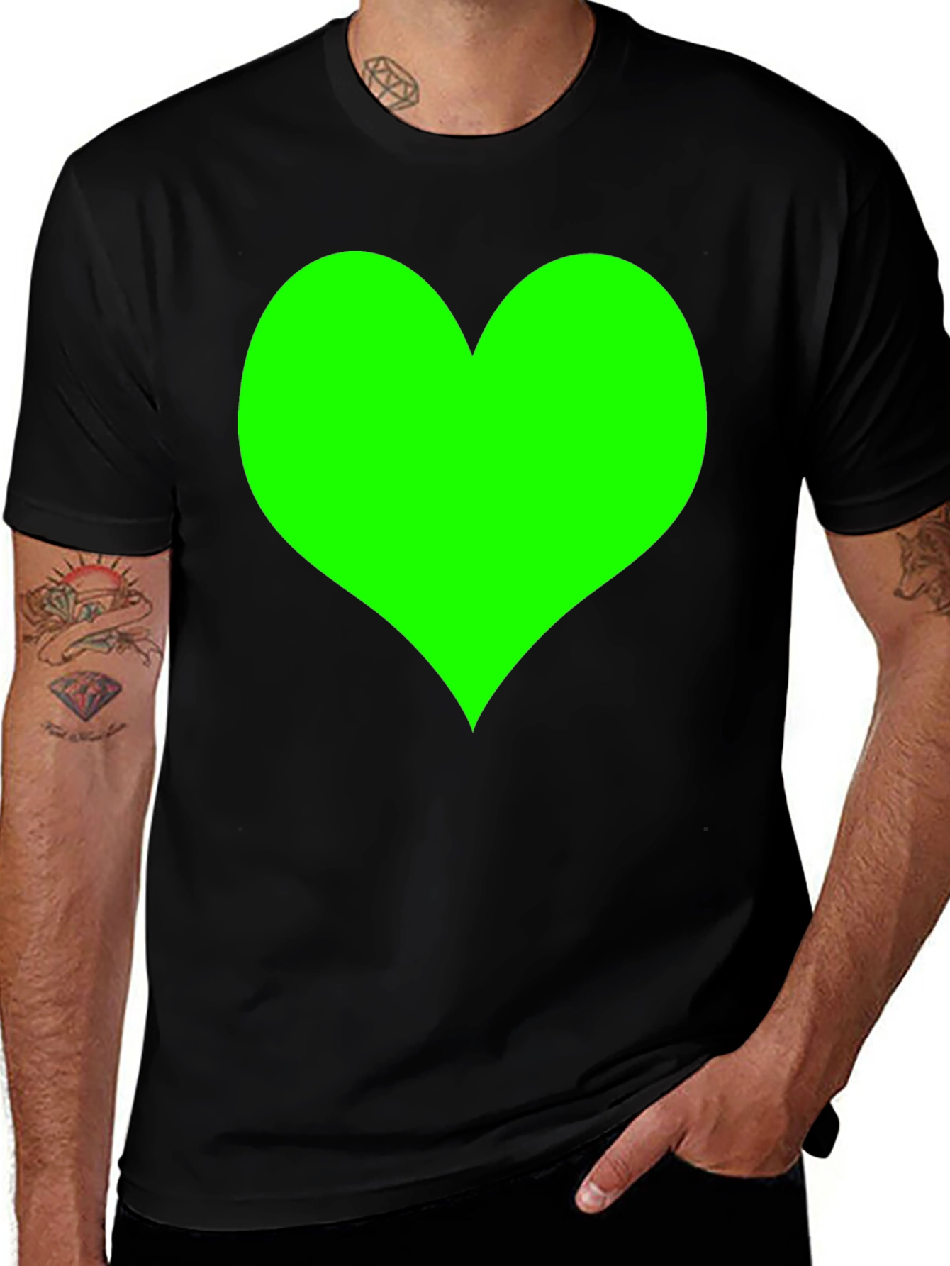 Variant 22 of Black T-Shirt with Green Heart Design