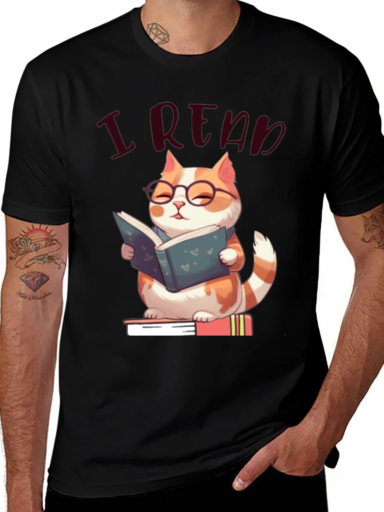 Variant 12 of I Read T-Shirt: Cute Cat with Glasses Bookworm Tee