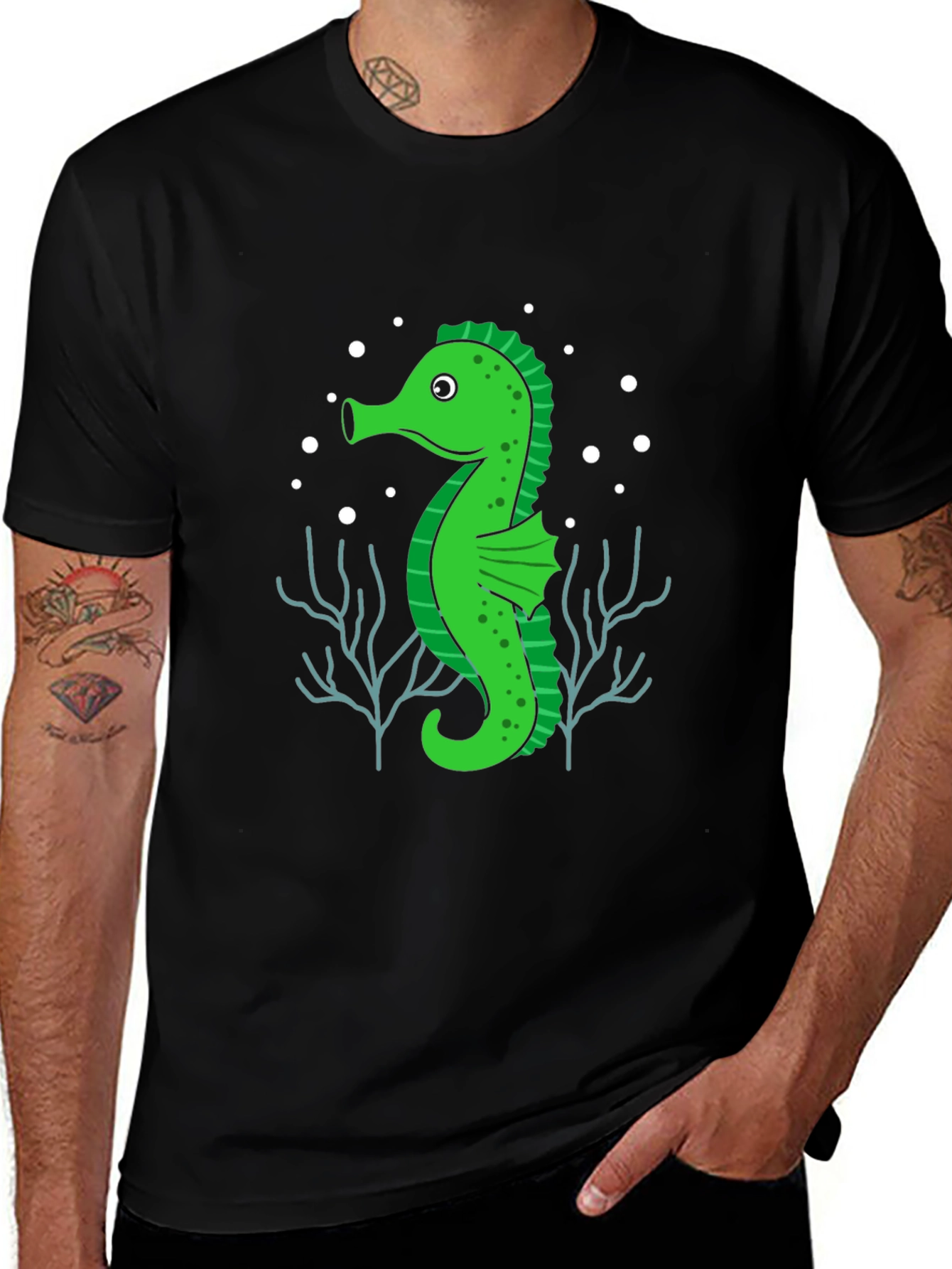 Variant 16 of Seahorse Graphic Tee - Black Cotton T-Shirt
