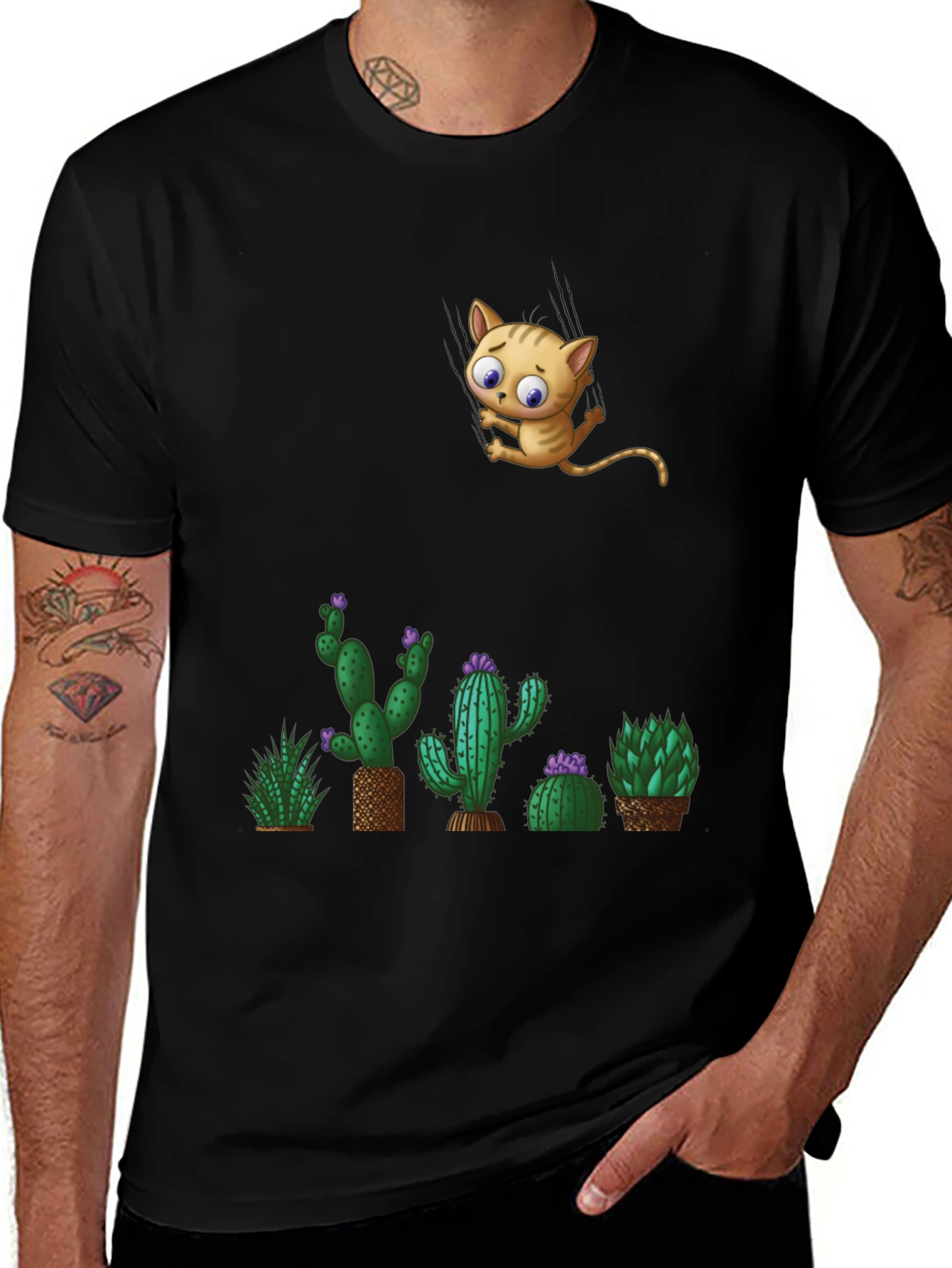 Variant 15 of Cute Cat & Cactus T-Shirt - Unique Graphic Tee