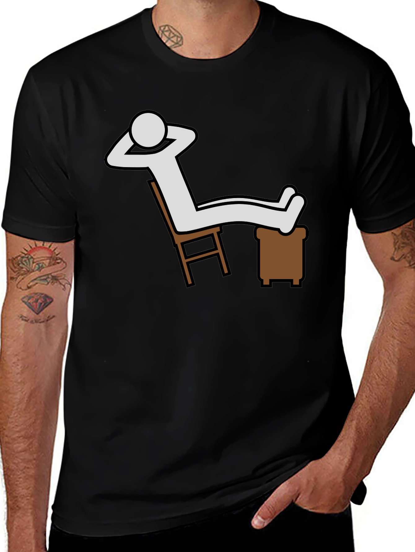 Variant 23 of Relaxing Stick Figure Graphic Tee - Black Cotton Comfort