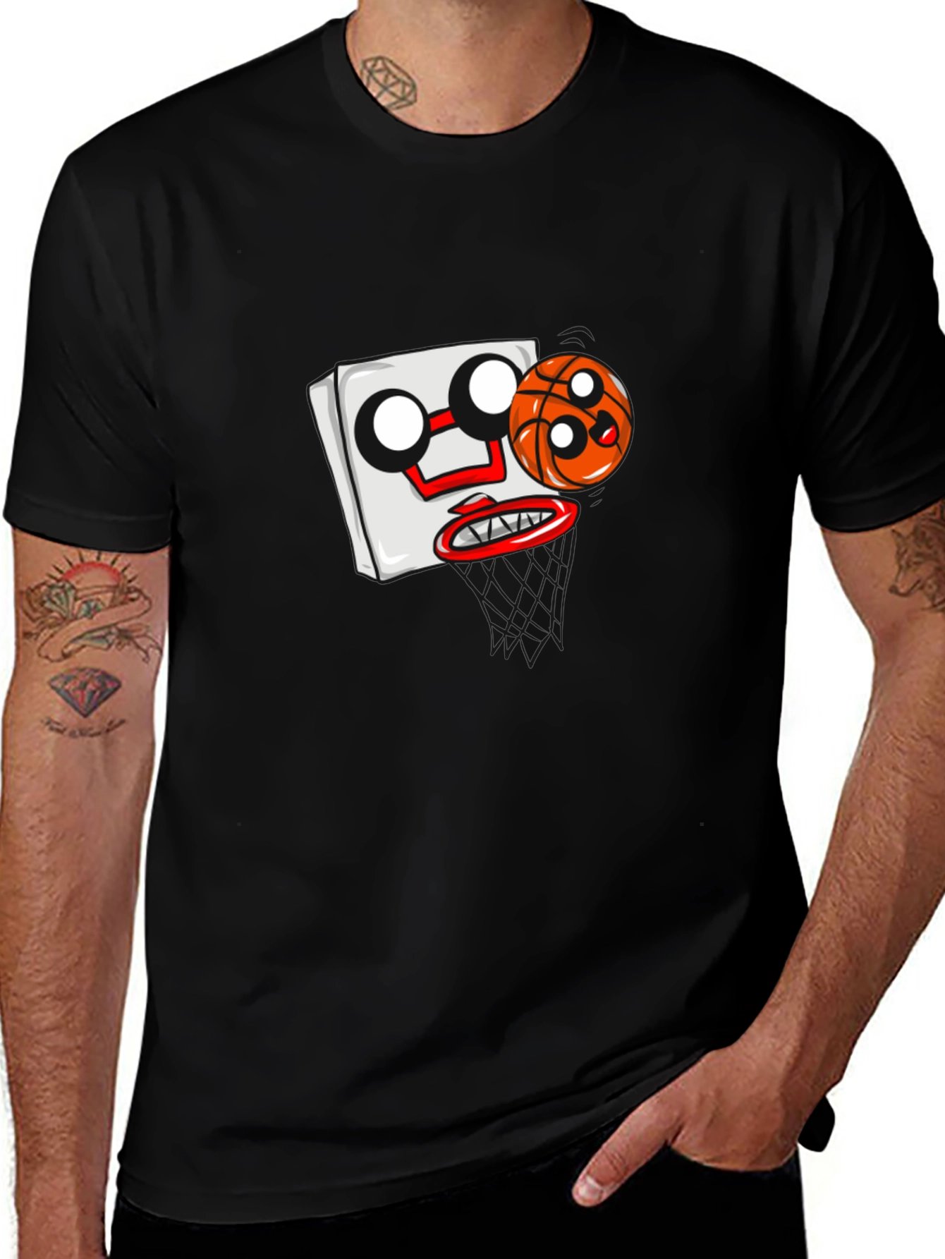 Variant 21 of Cartoon Basketball Graphic Black T-Shirt