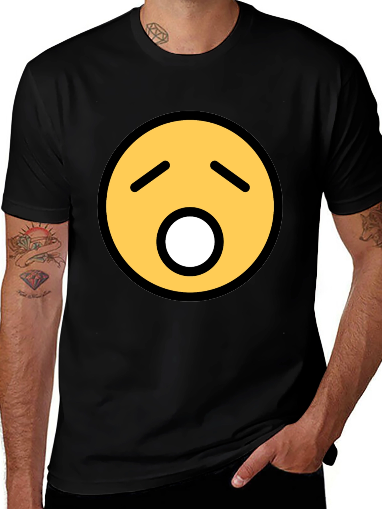 Variant 13 of Yawning Emoji Graphic Tee - Black