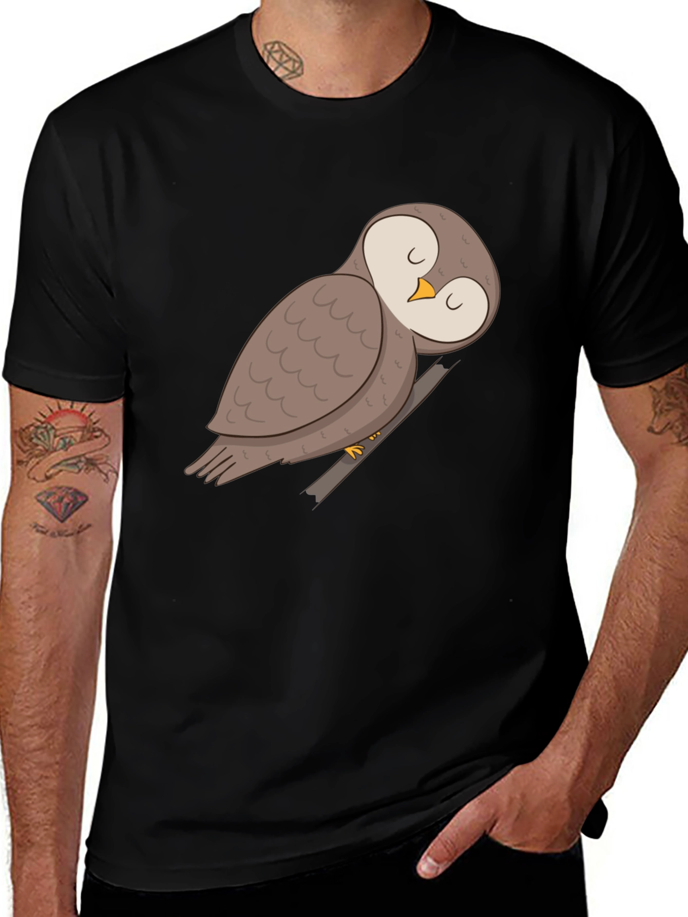 Variant 21 of Owl Graphic Tee - Sleepy Bird Design