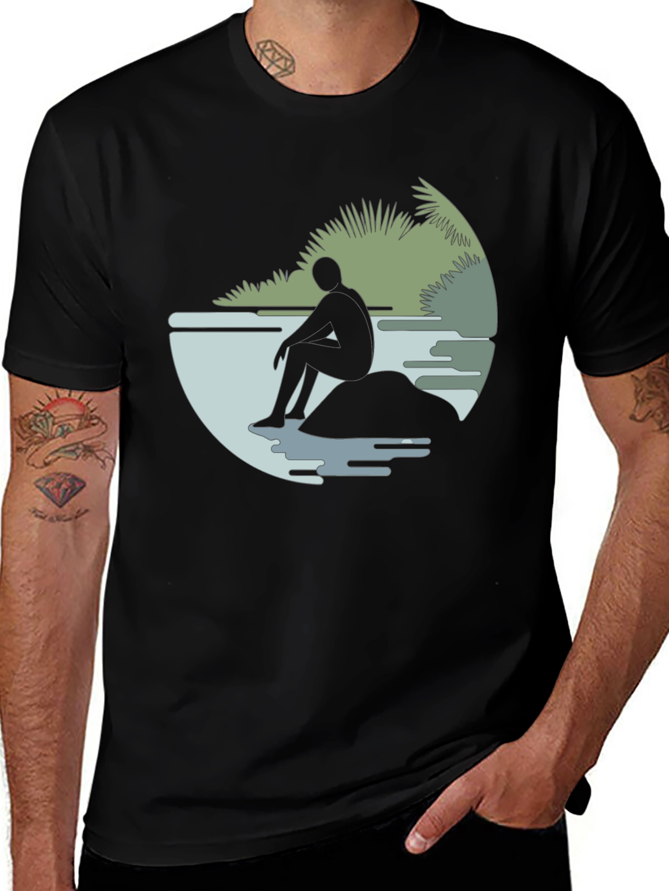 Variant 25 of Contemplative Silhouette Graphic Tee - Black