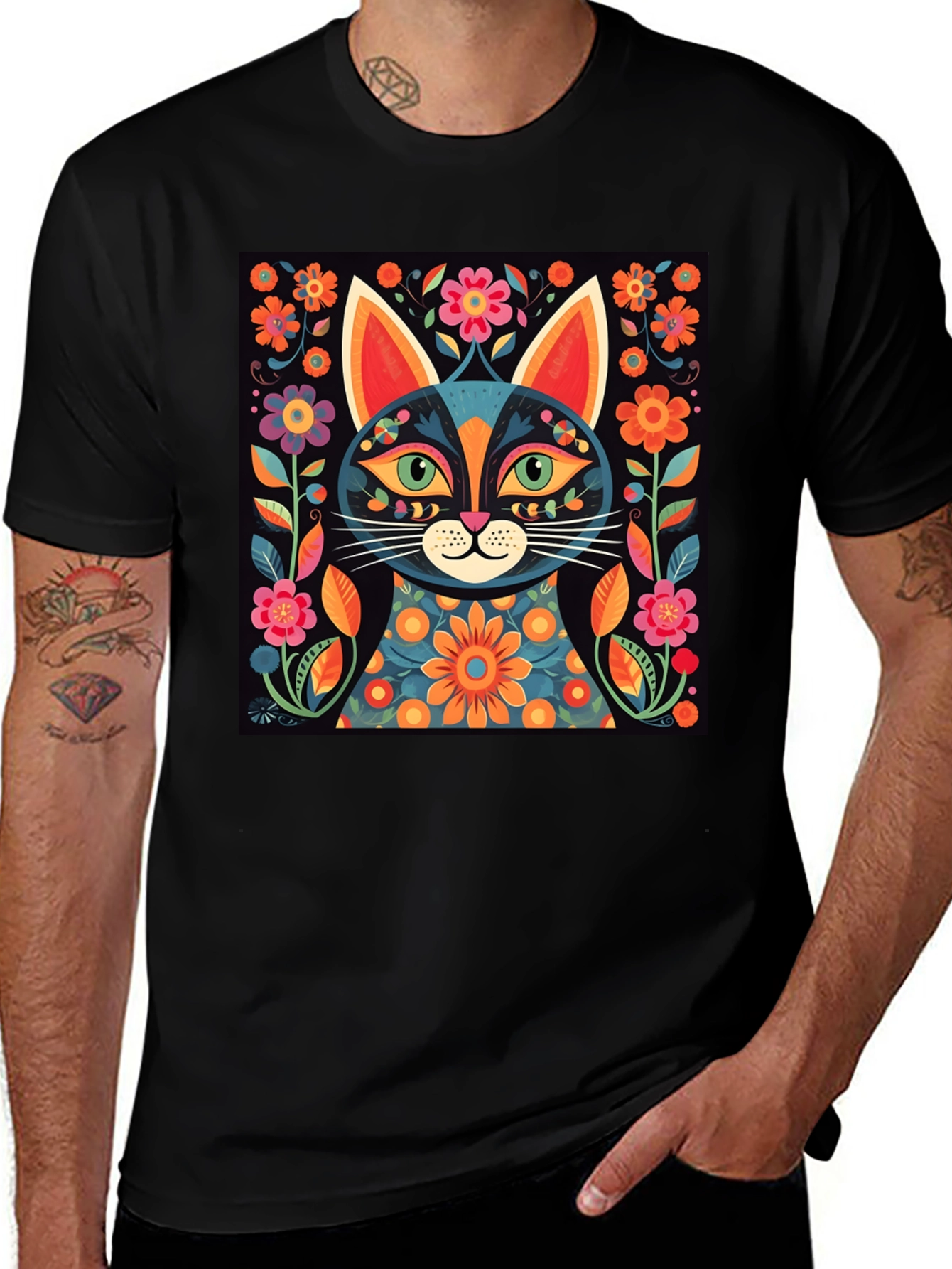 Variant 4 of Floral Cat Graphic Tee - Unique Art Design