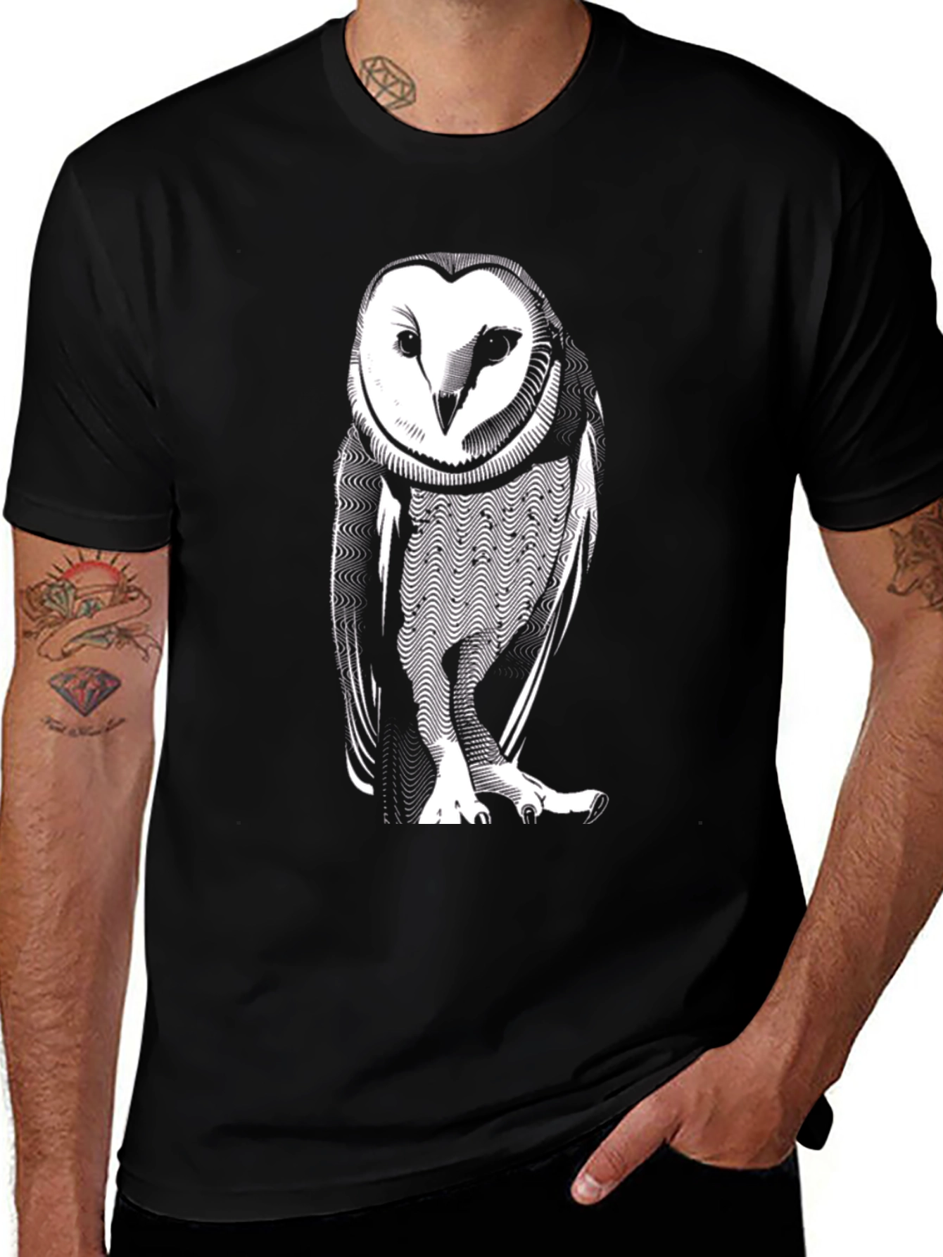 Owl Graphic Print Black T-Shirt