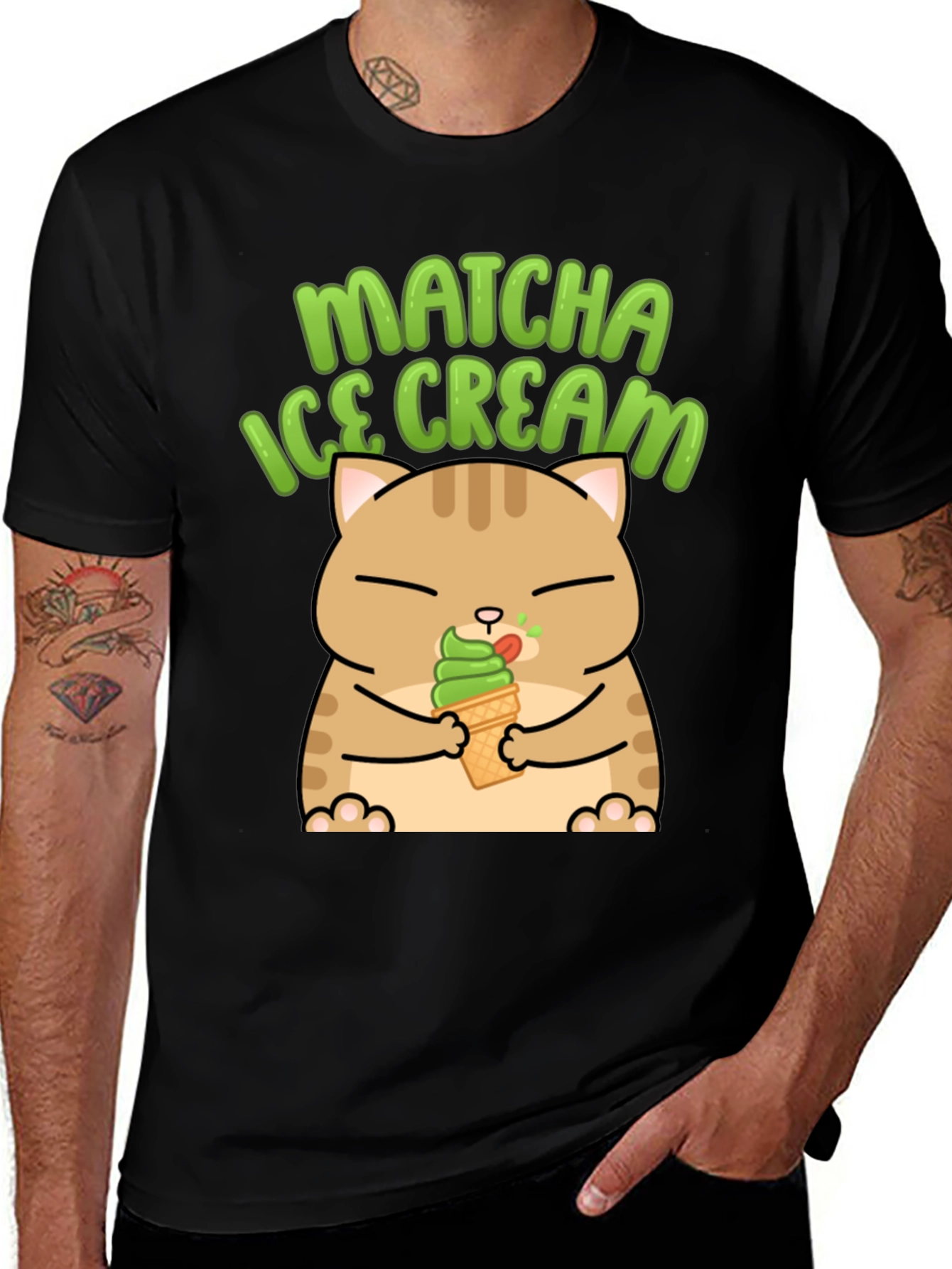 Black Matcha Ice Cream Cat Graphic T-Shirt main image