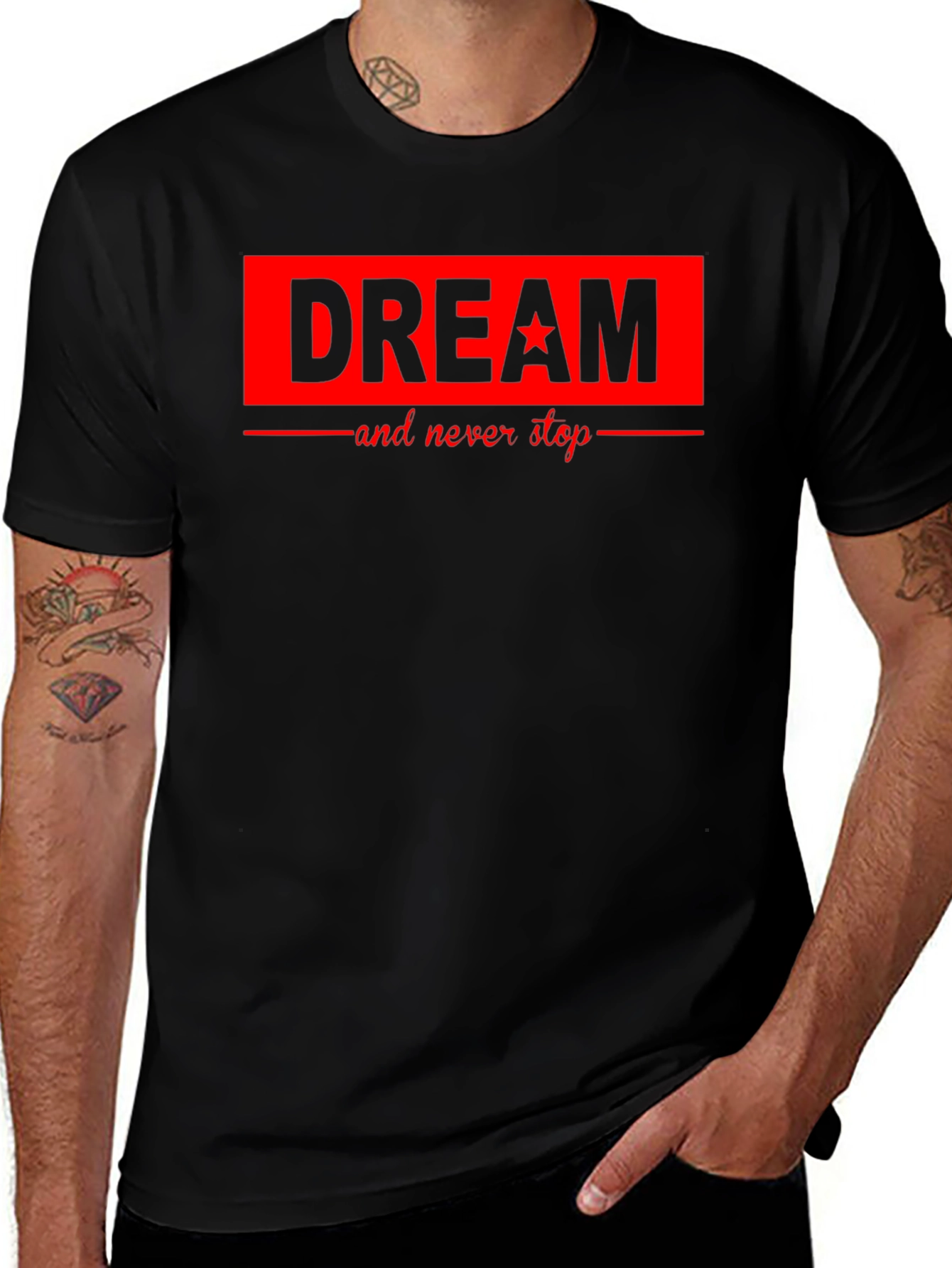 Variant 20 of Dream and Never Stop Black Graphic Tee