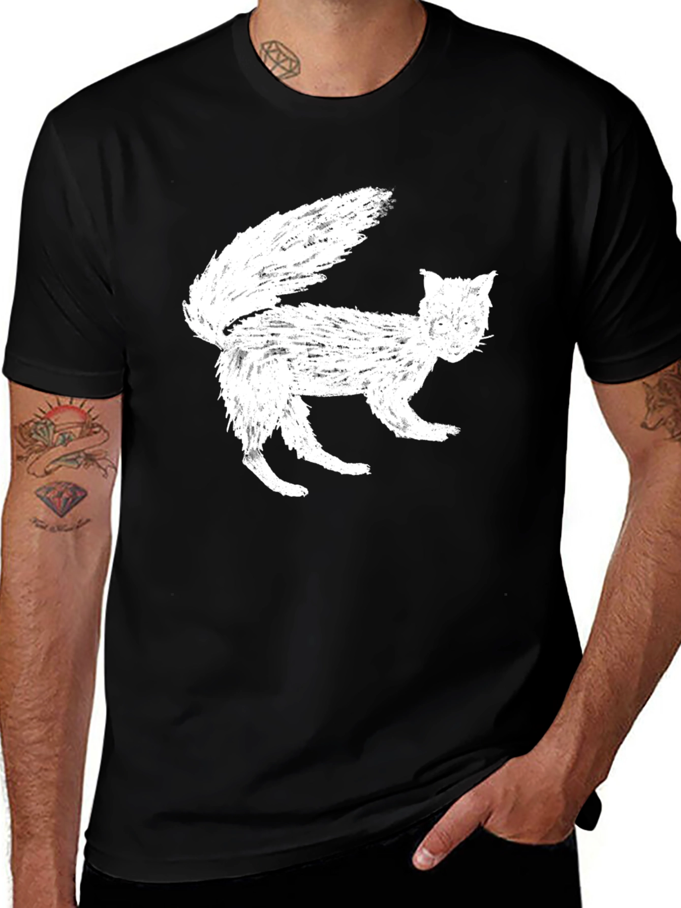 Variant 20 of White Cat Graphic Print Black T-Shirt