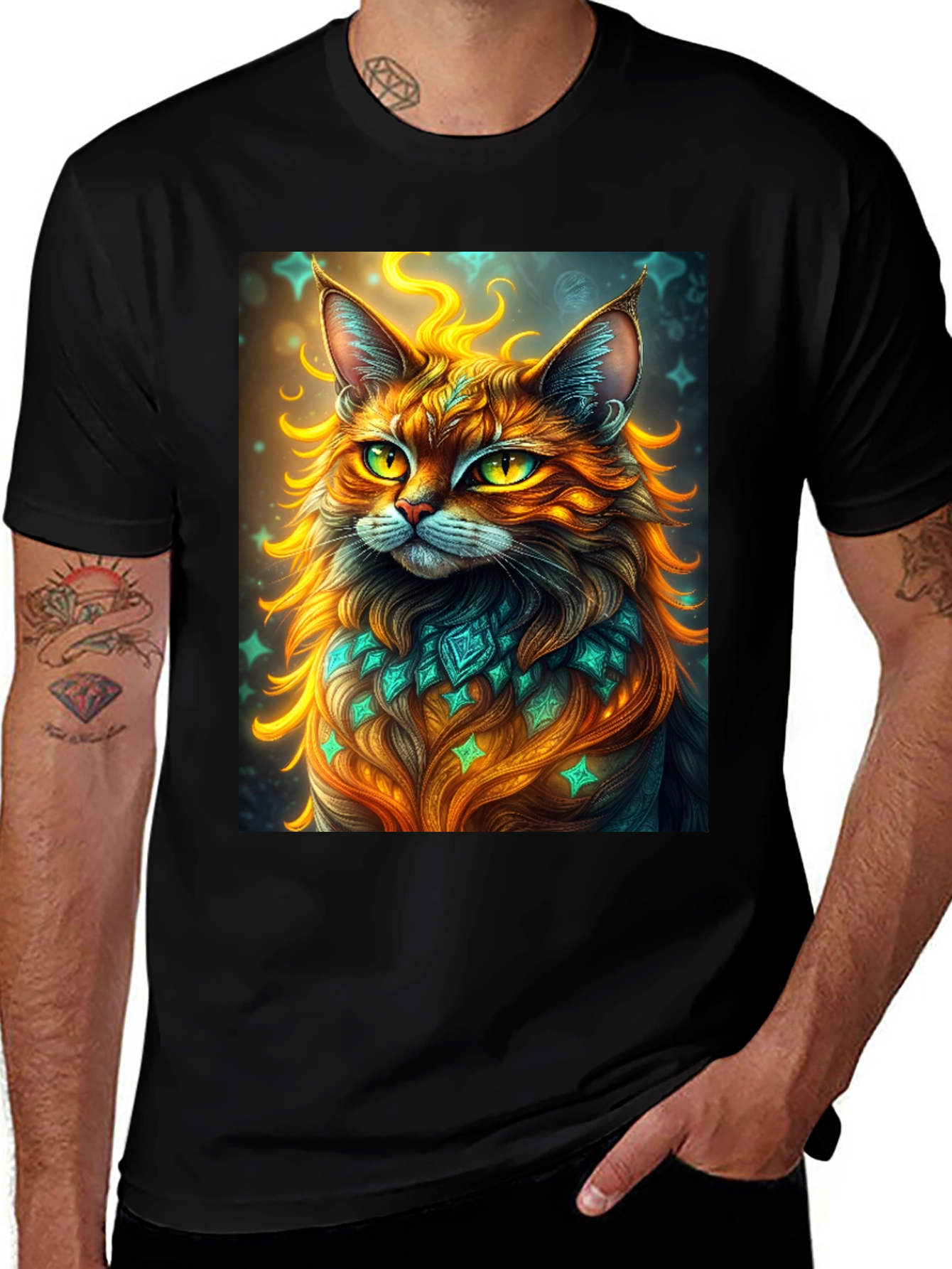 Variant 16 of Mystic Cat Graphic Tee - Unique Artistic Design