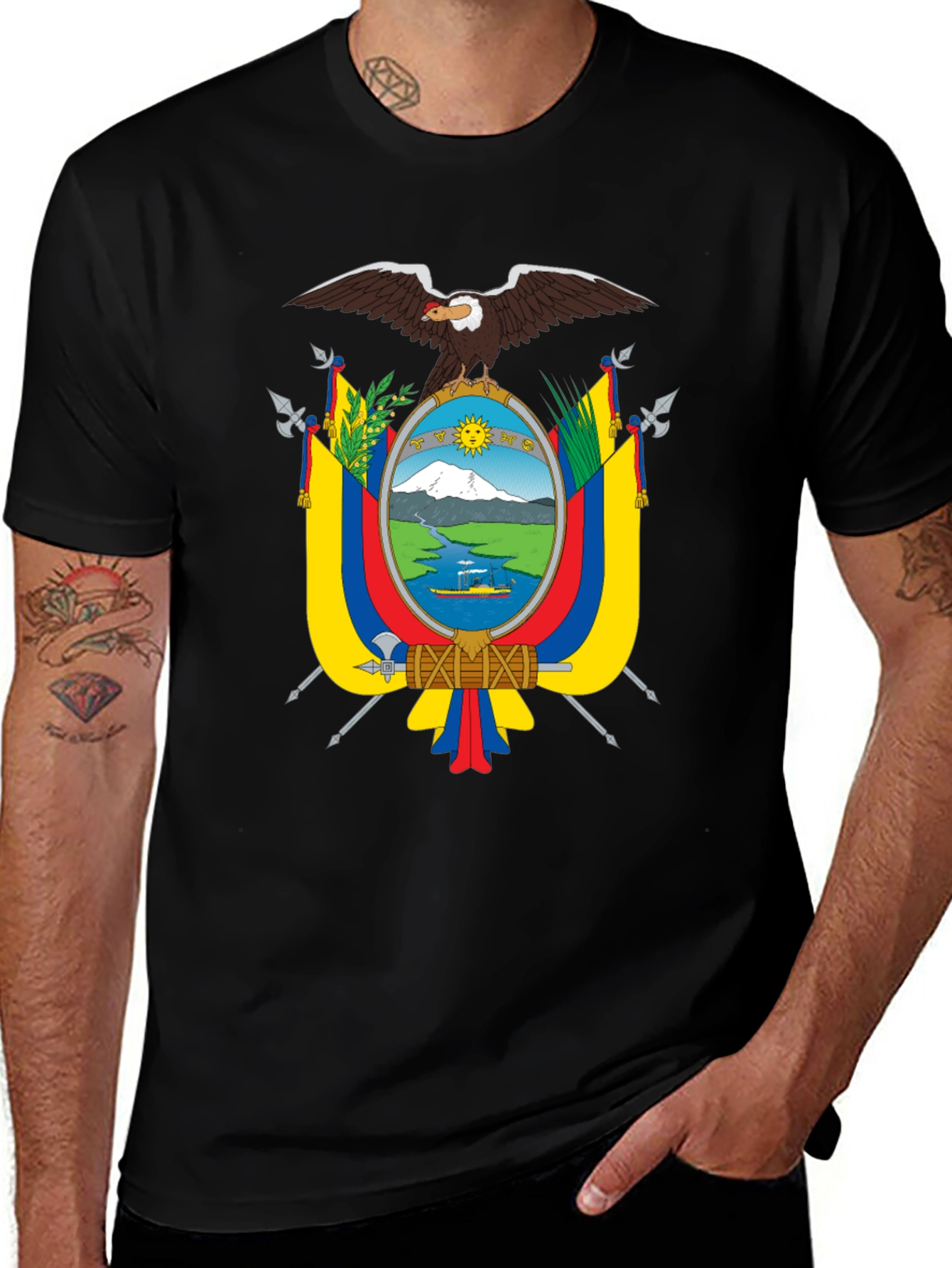 Black Ecuador Flag Eagle Crest Black T-Shirt main image